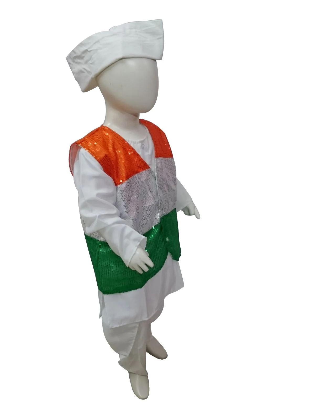 Patriotic Dhoti Kurta Tricolour Jacket Nehru Cap Kids Fancy Dress Costume - Image 2