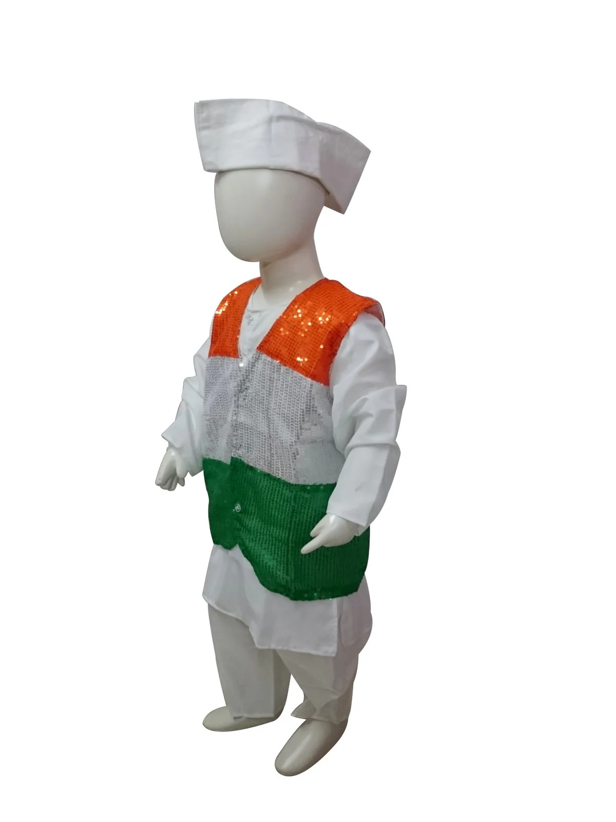 Patriotic Dhoti Kurta Tricolour Jacket Nehru Cap Kids Fancy Dress Costume - Image 4