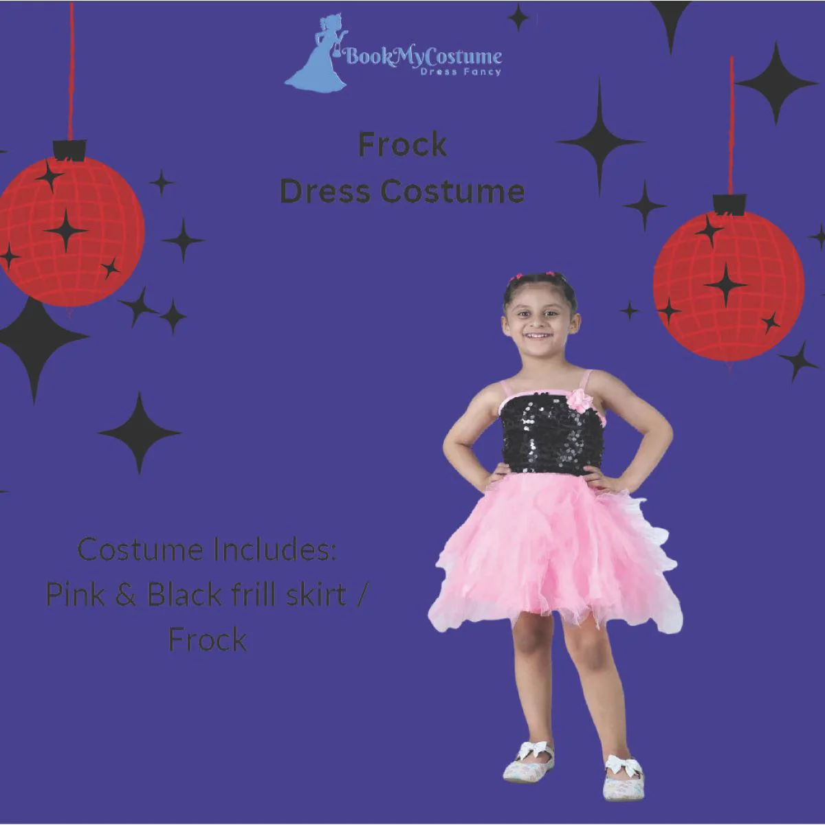 Pink & Black Frock Annual Day Dance Girls Fancy Dress Costume - Premium - Image 3