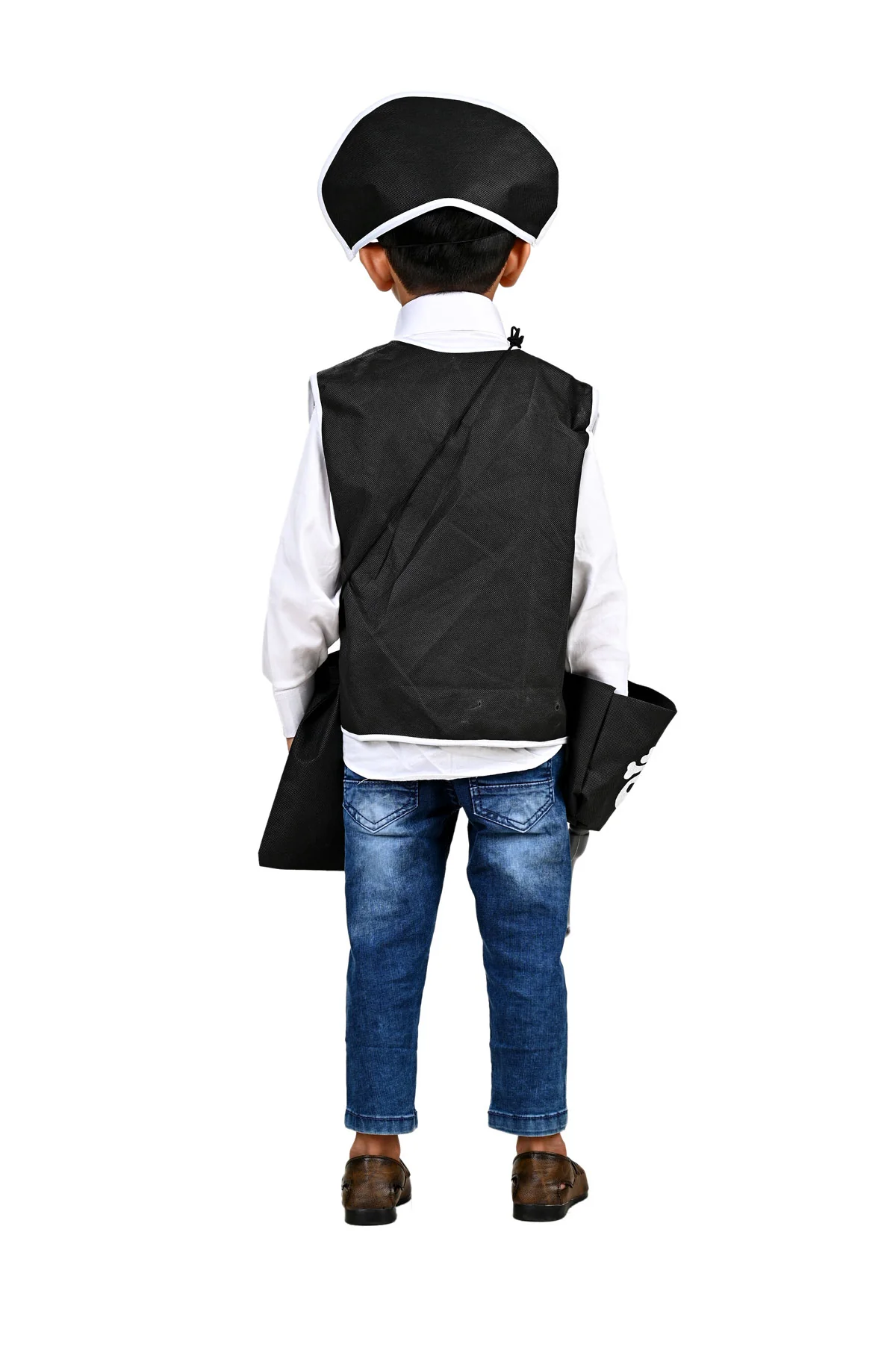 Black Pirate Captain 5 Pcs Kids Costume Set (8-12 Years) - Synthetic Jacket, Plastic Pirate Hook, Eyepatch, Loot Bag & Bandana Cap - Image 3