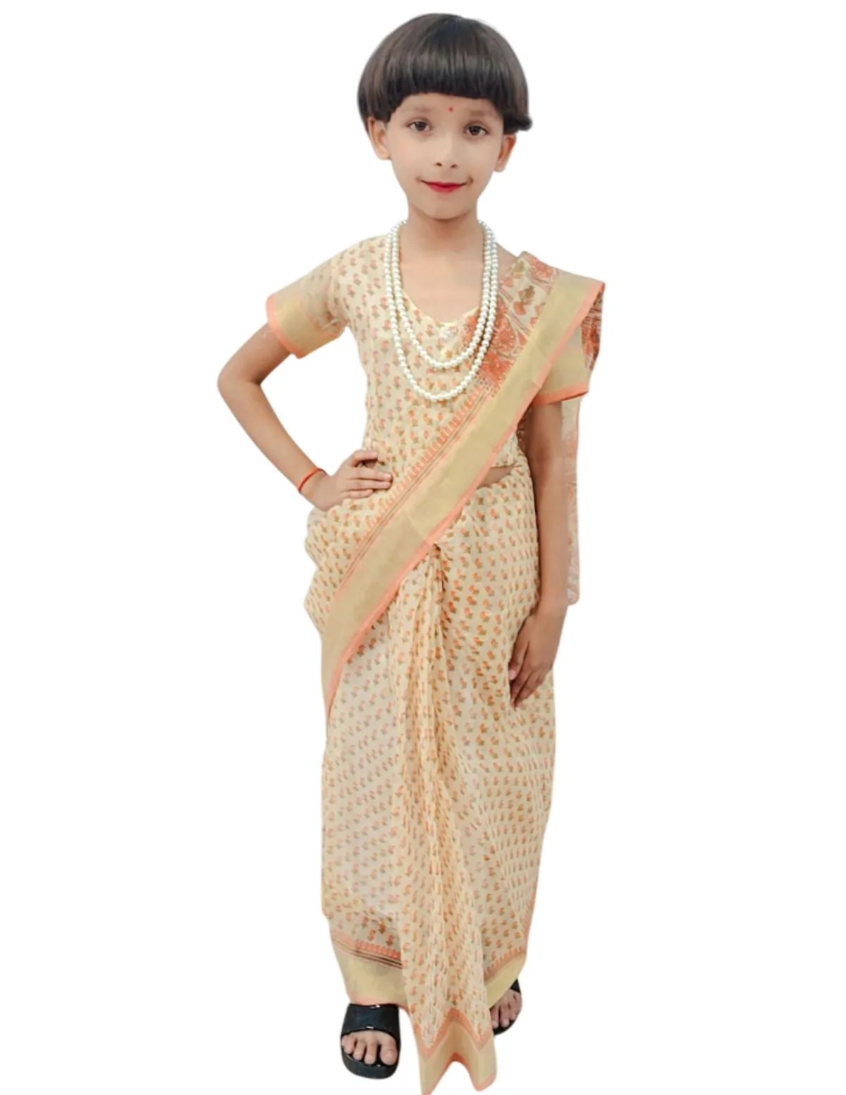 Principal Headmistress Professional Classic Saree with necklace Kids Fancy Dress Costume - Image 3