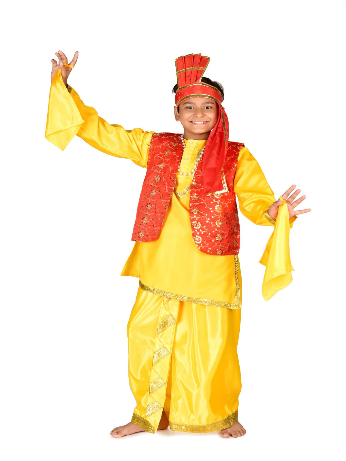 Punjabi Bhangra Baisakhi Folk Dance Costume for Boys and Men | Yellow & Red - Image 9