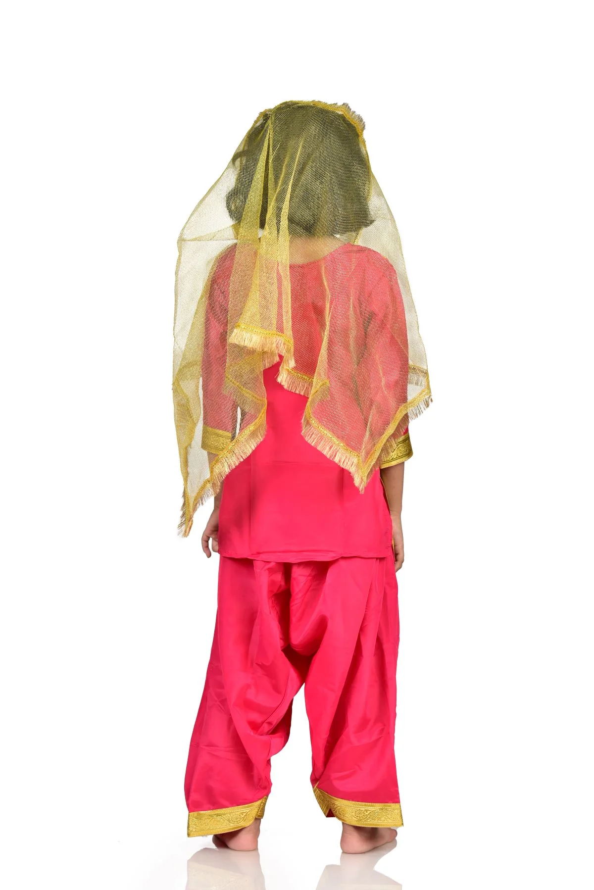 Punjabi Folk Dance Costume Giddha for Girls and Females | Pink & Golden | With Jewellery - Image 5