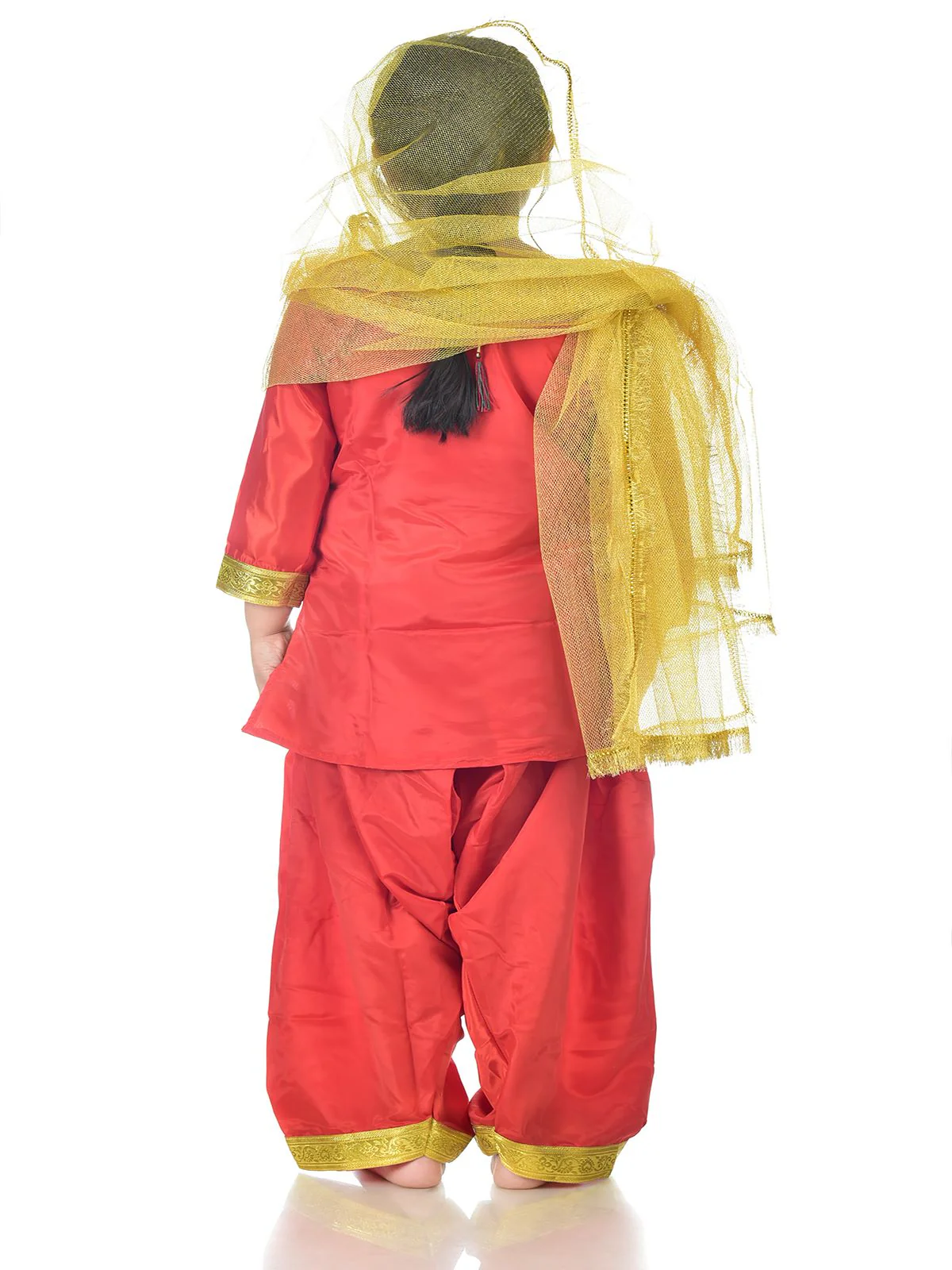 Punjabi Giddha Baisakhi Folk Dance Costume for Girls and Females | Golden & Red | with Jewellery - Image 5