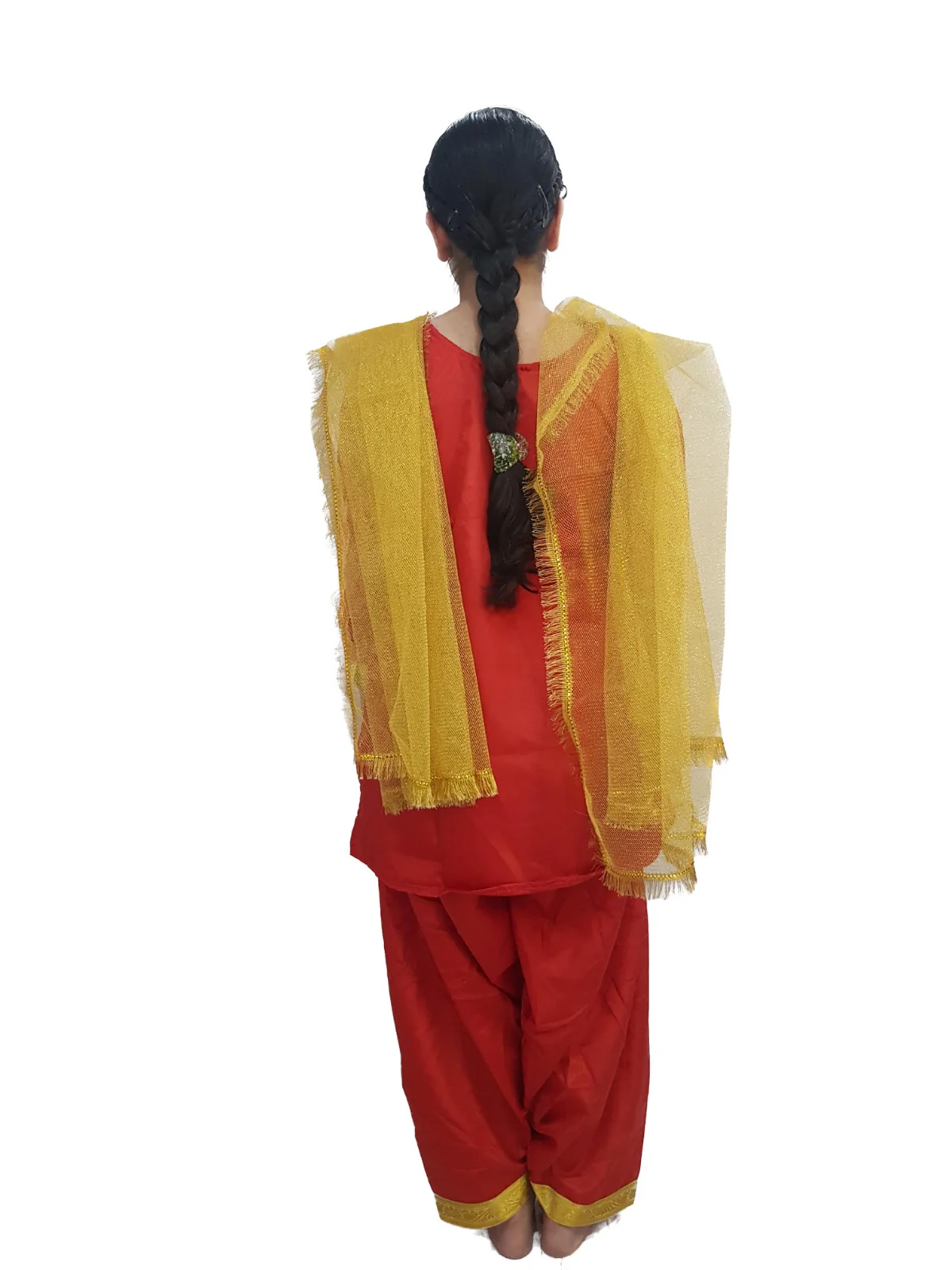 Punjabi Giddha Baisakhi Folk Dance Costume for Girls and Females | Golden & Red | Without Jewellery - Image 5