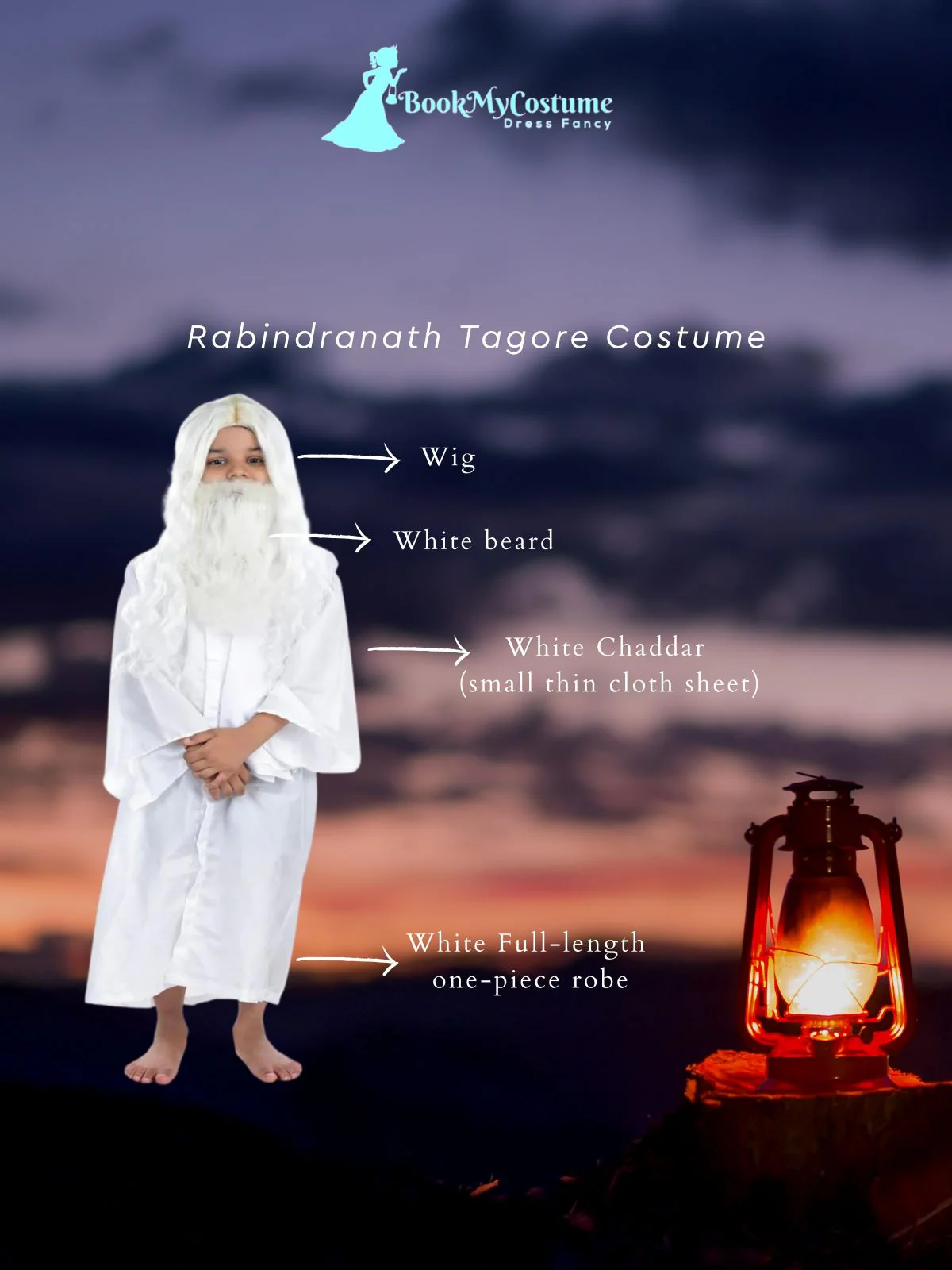 Rabindranath Tagore Indian Nobel Prize National Hero Kids and Adult Fancy Dress Costume - Image 5