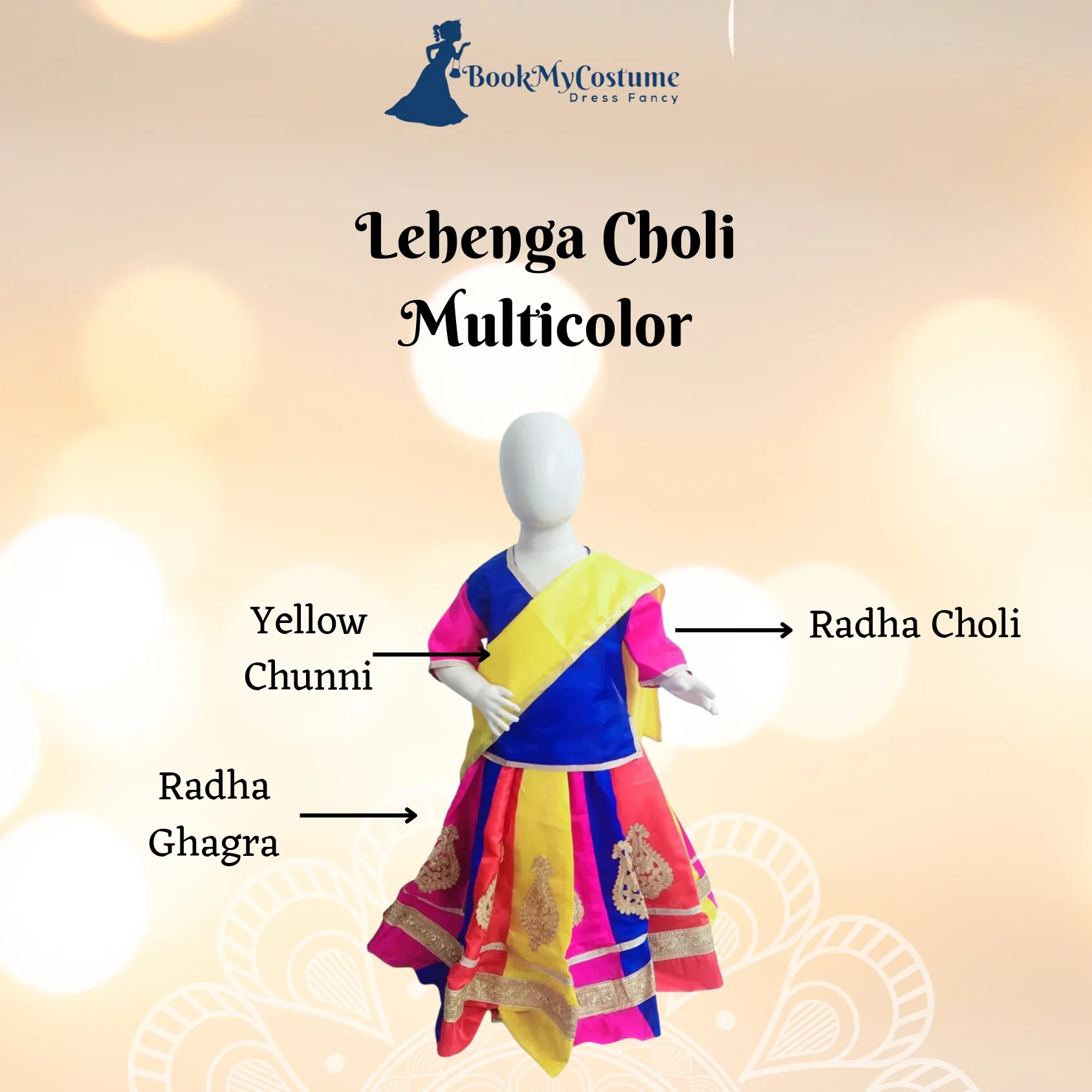 Radha Garba Lehenga Choli Kids Fancy Dress Costume for Girls - Premium - Multicolor - Image 2