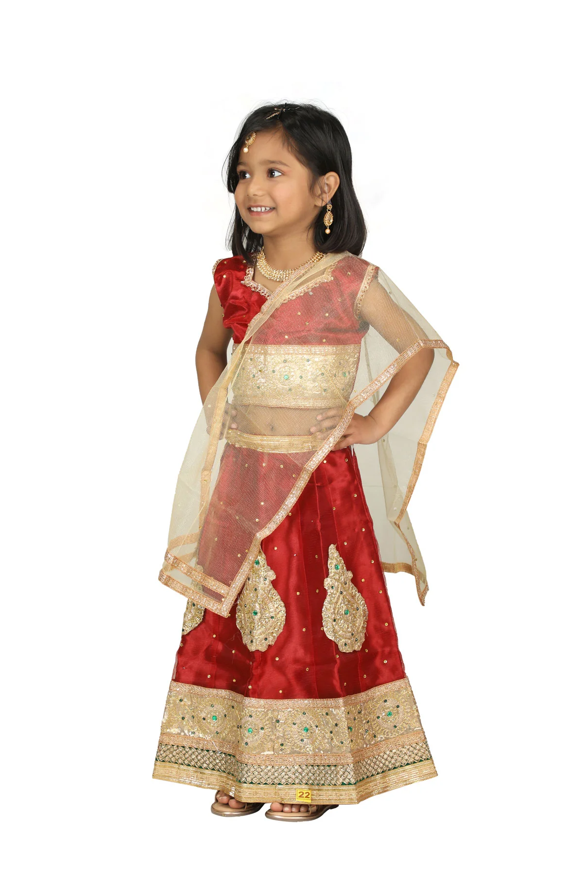 Radha Garba Lehenga Choli Kids Fancy Dress Costume for Girls - Premium - Maroon & Golden - Image 5
