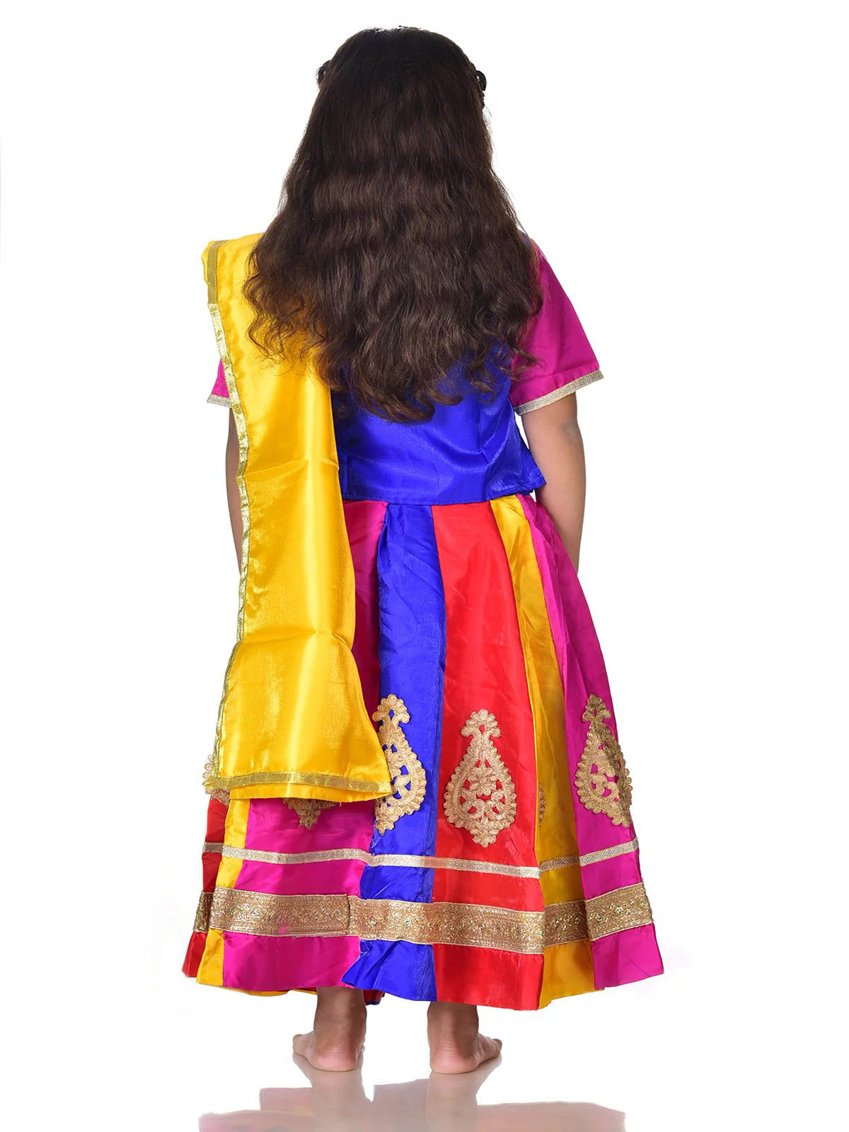 Radha Garba Lehenga Choli Kids Fancy Dress Costume for Girls with Jewellery - Premium - Multicolor - Image 3