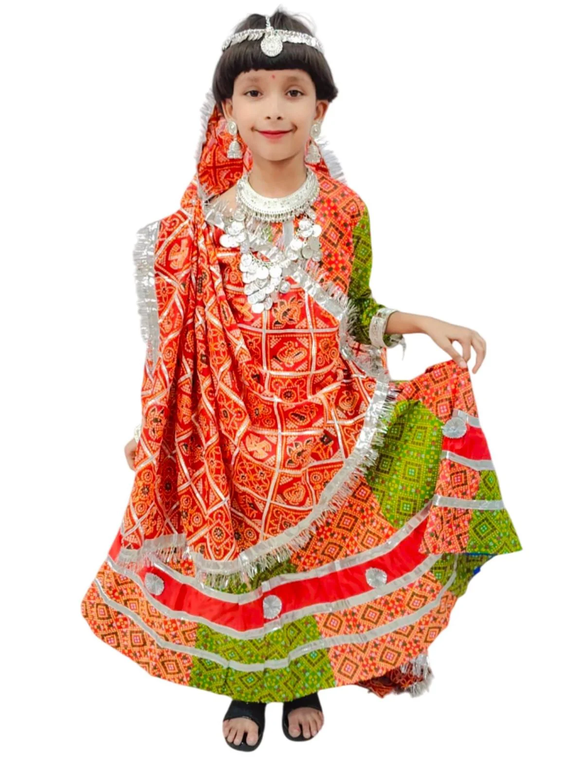 Rajasthani Girl With Traditional Jewellery Indian State Fancy Dress Costume For Girls And Females - Image 3