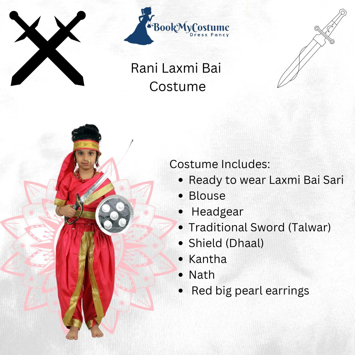 Rani Laxmi Bai Saree with Jewellery Jhansi Ki Rani Freedom Fighter Manikarnika for Girl Kids and Adult  Fancy Dress Costume - Image 4
