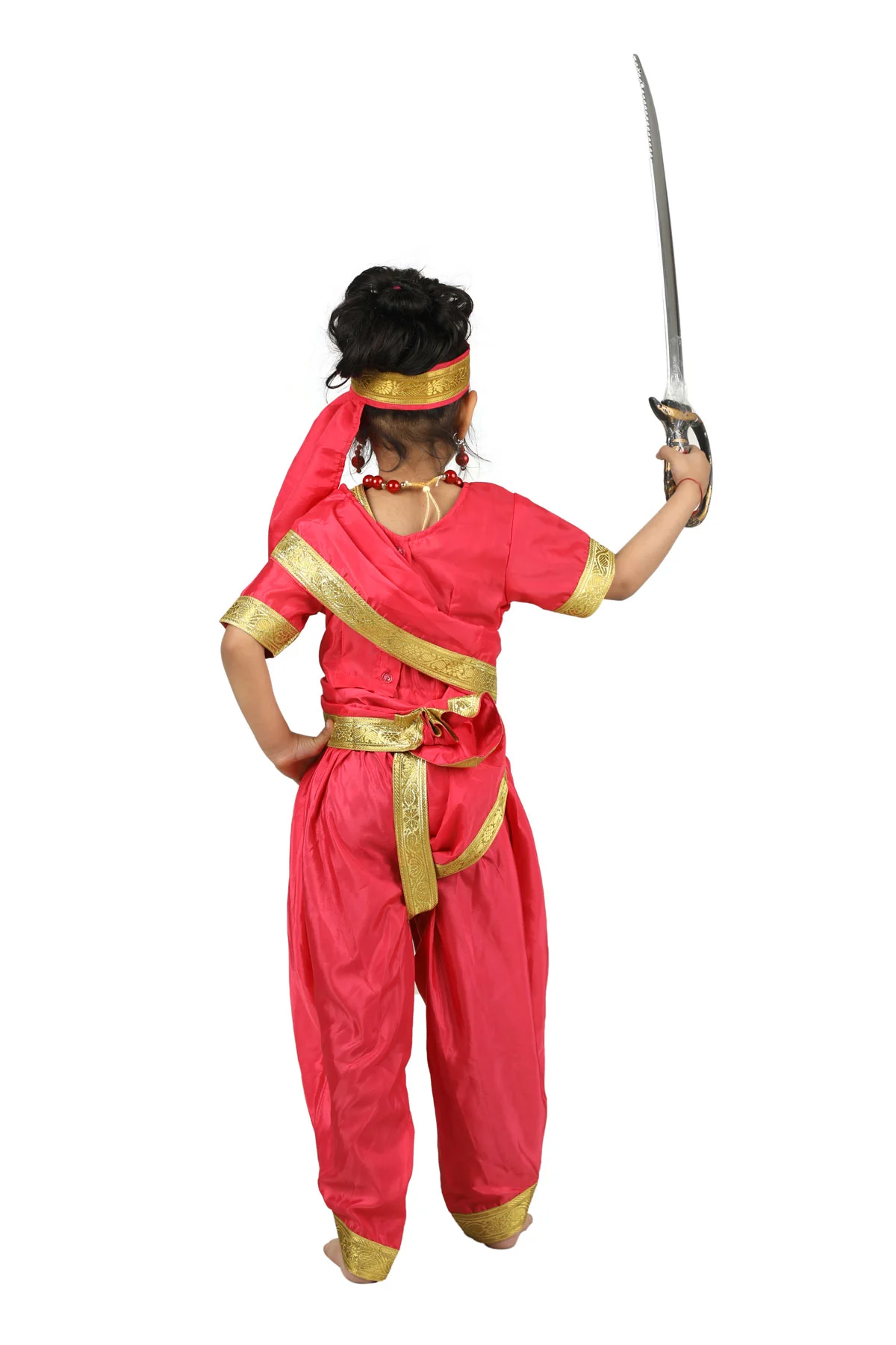 Rani Laxmi Bai Saree with Jewellery Jhansi Ki Rani Freedom Fighter Manikarnika for Girl Kids and Adult  Fancy Dress Costume - Image 5