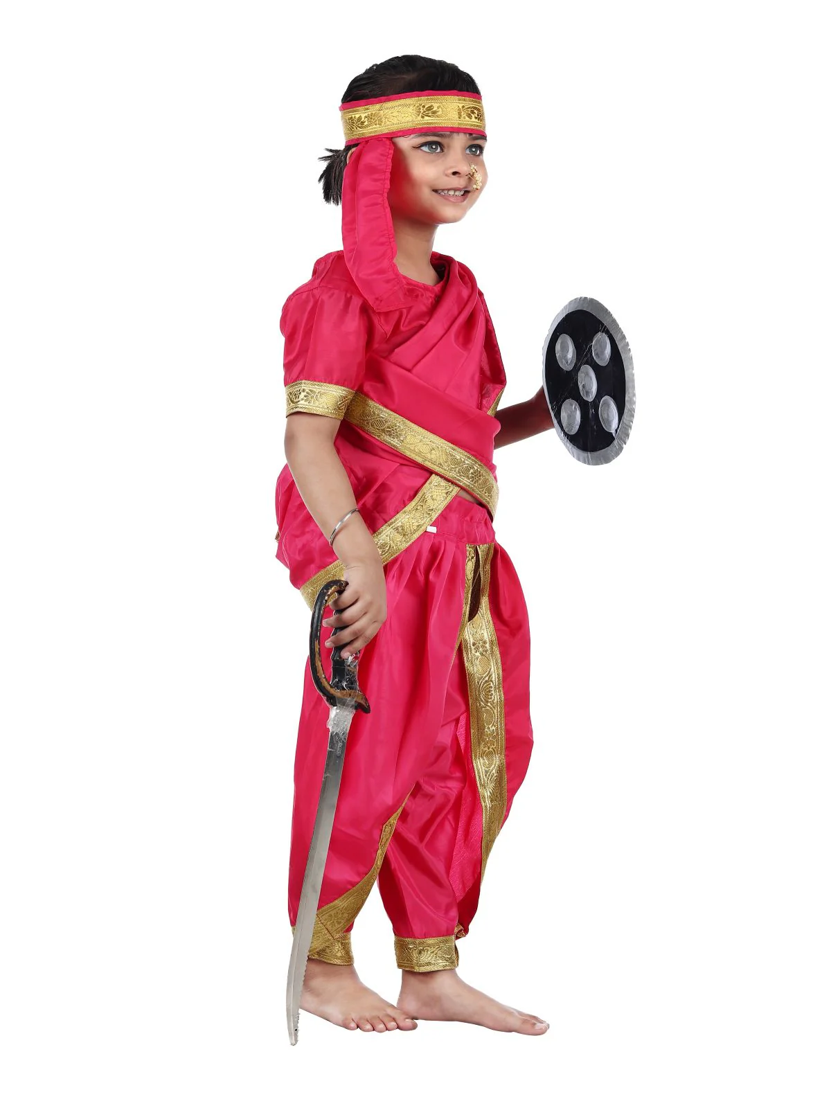Rani Laxmi Bai Jhansi ki Rani Saree Kids Fancy Dress Costume for Girls with Accessories - Image 3