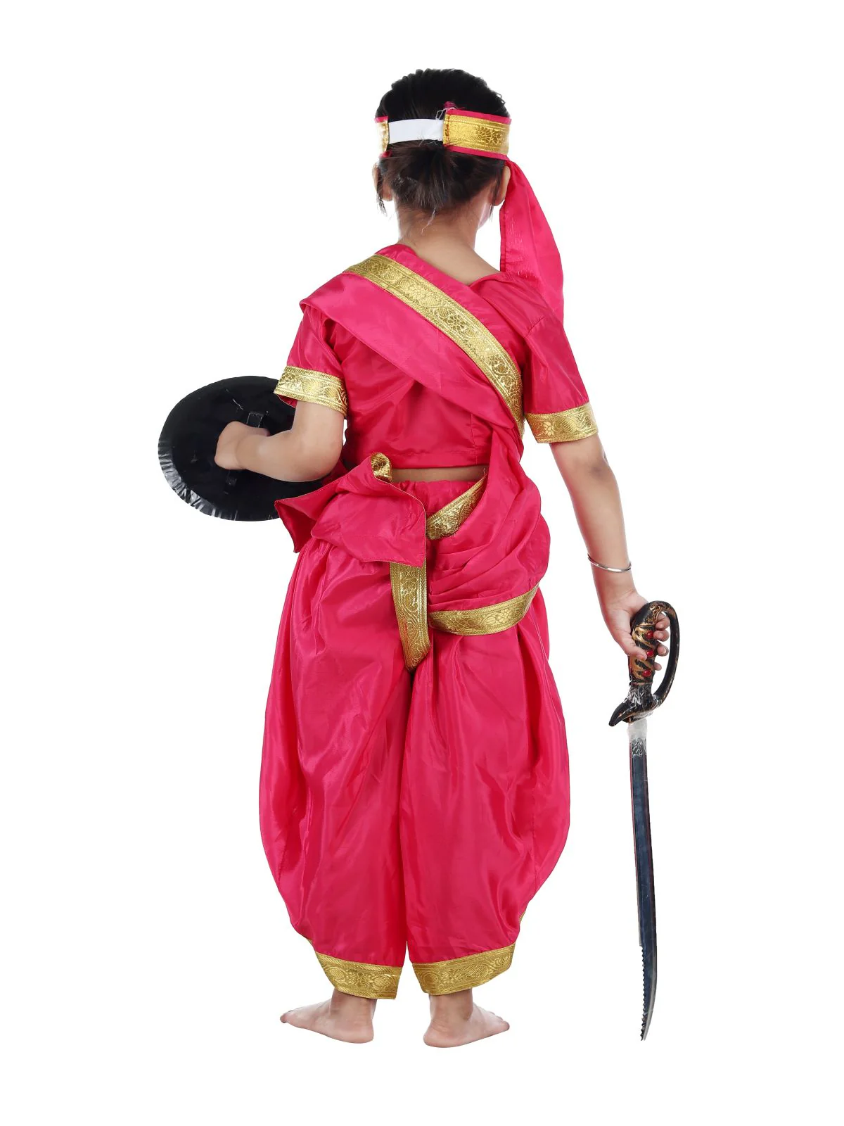 Rani Laxmi Bai Jhansi ki Rani Saree Kids Fancy Dress Costume for Girls with Accessories - Image 6
