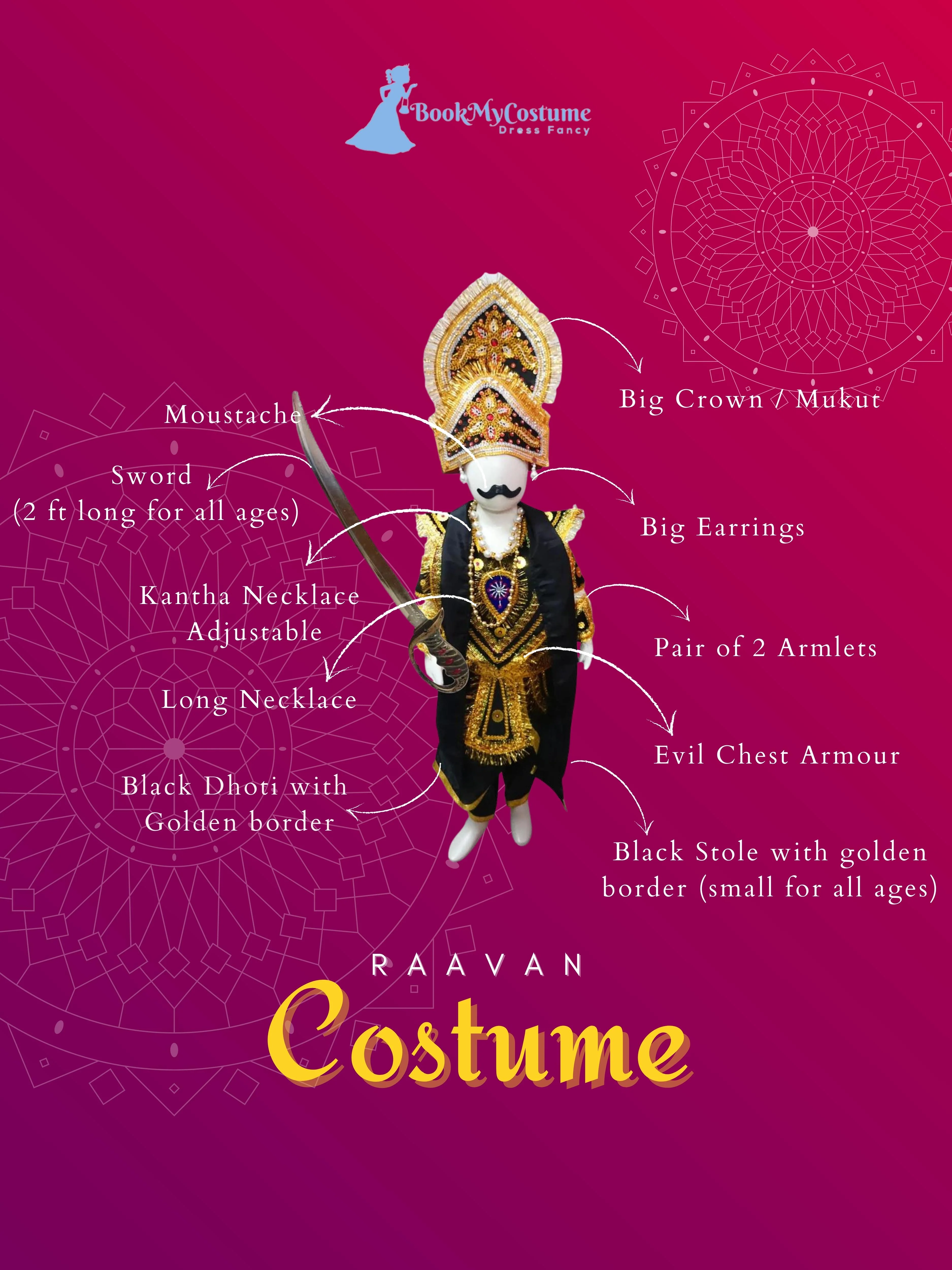 Ravana Lankesh Kansa Evil Ramayana Ramlila Kids & Adults Fancy Dress Costume With Sword - Image 7