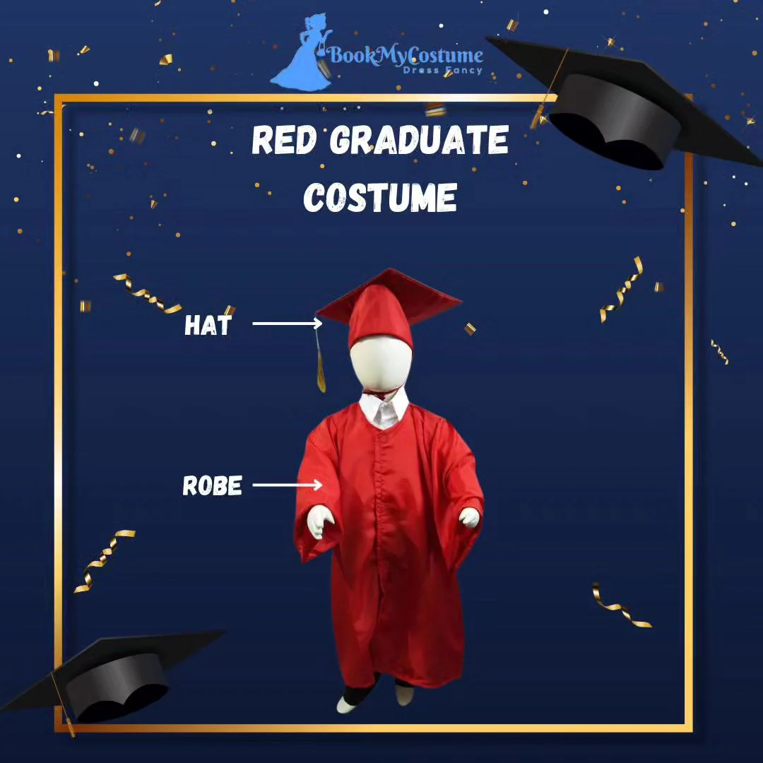 Red Graduate Scholar Graduation Day Gown Kids & Adults Fancy Dress Costume - Image 14