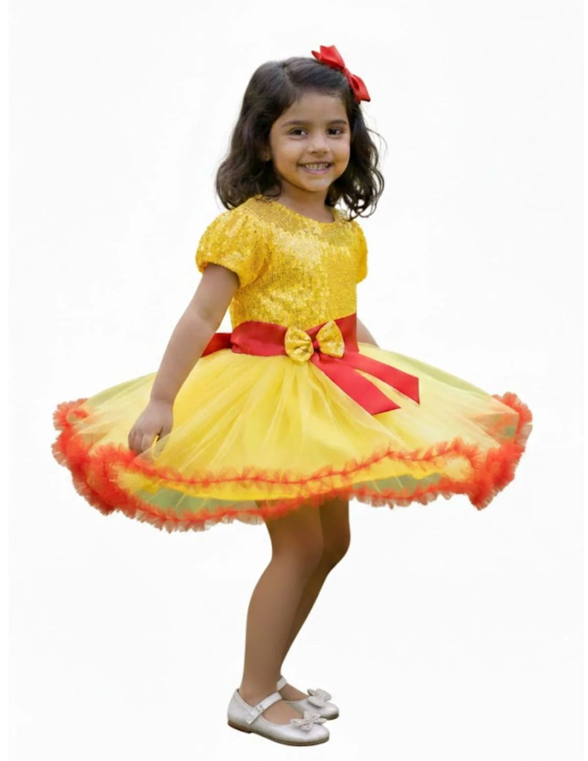 Red & Yellow Fire Western Dance Skirt Girls Fancy Dress Costume - Premium - Image 2