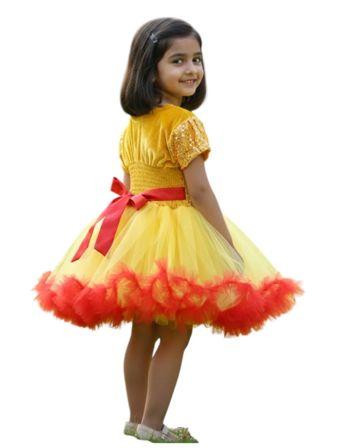 Red & Yellow Fire Western Dance Skirt Girls Fancy Dress Costume - Premium - Image 3