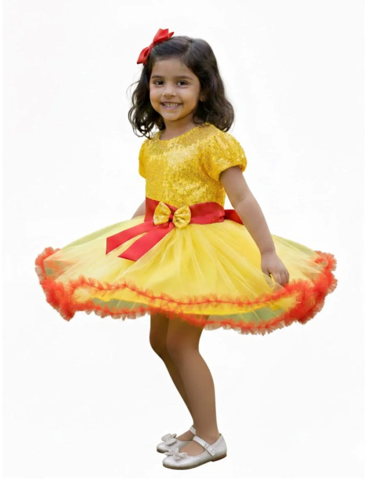 Red & Yellow Fire Western Dance Skirt Girls Fancy Dress Costume - Premium - Image 4