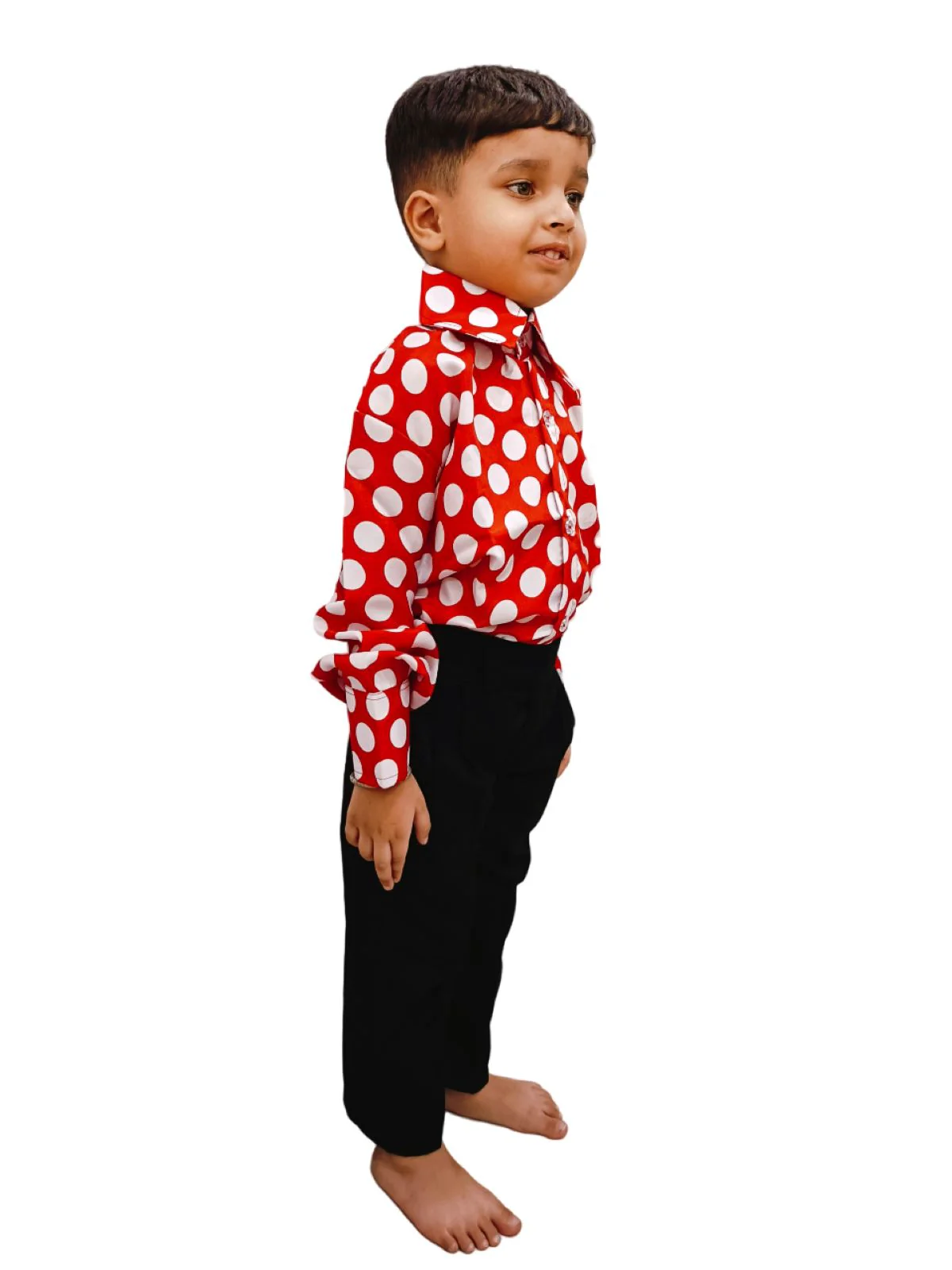 Red Polka Dots Shirt & Black Pant | Retro Theme Kids Fancy Dress Costume - Image 2