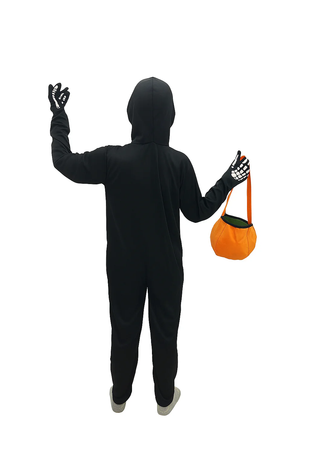 Scary Ghost Bhoot Skeleton Printed Body Suit With Mask And Gloves with Pumpkin Basket Halloween Costume for Theme Party For Boys | Kids - Image 3
