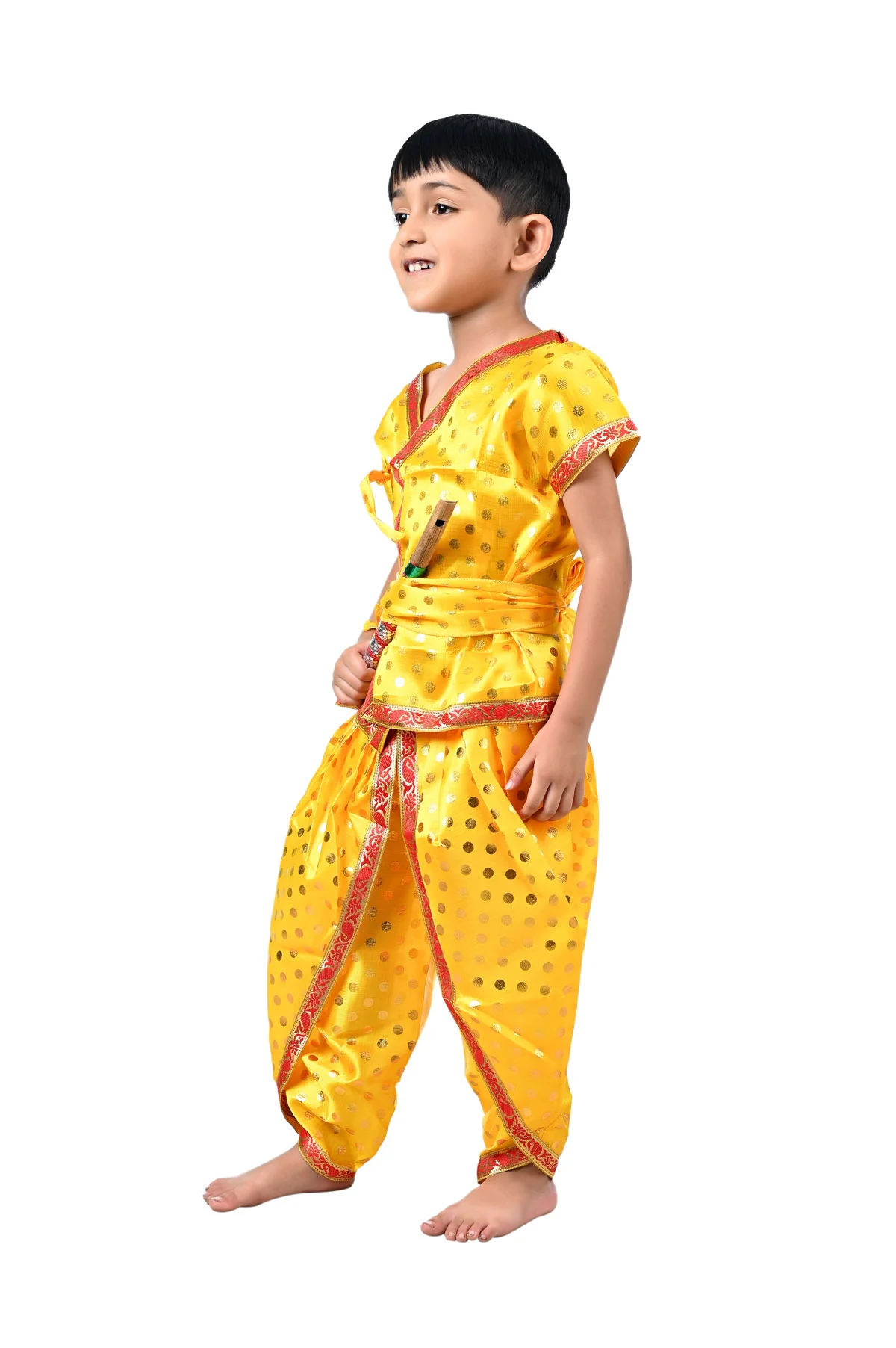 Baby Krishna Kanha Kanhaiya Dhoti Kurta Polka Dots with Flute for Boys Kids & Adult Fancy Dress Costume - Image 4