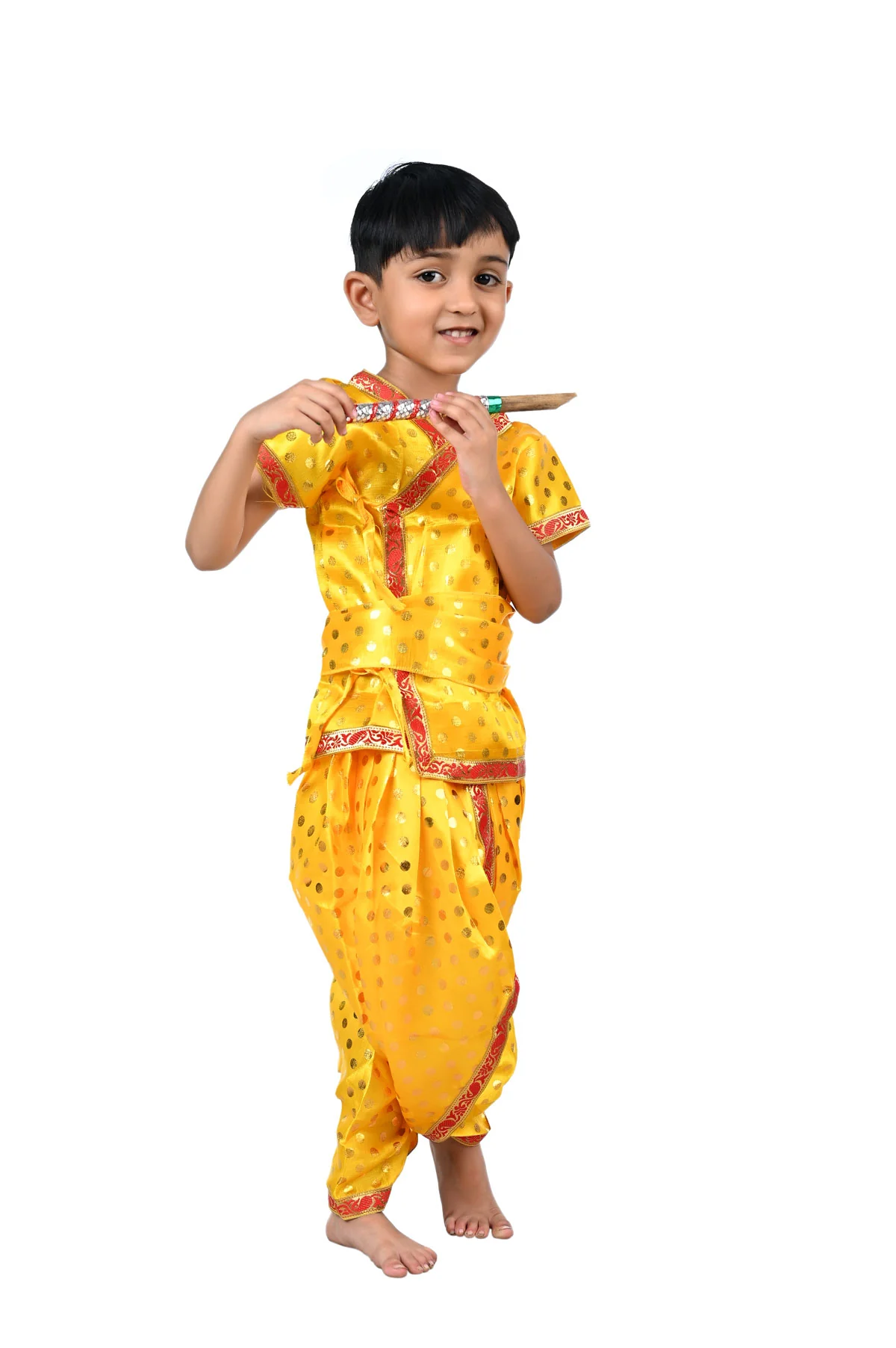 Baby Krishna Kanha Kanhaiya Dhoti Kurta Polka Dots with Flute for Boys Kids & Adult Fancy Dress Costume - Image 5