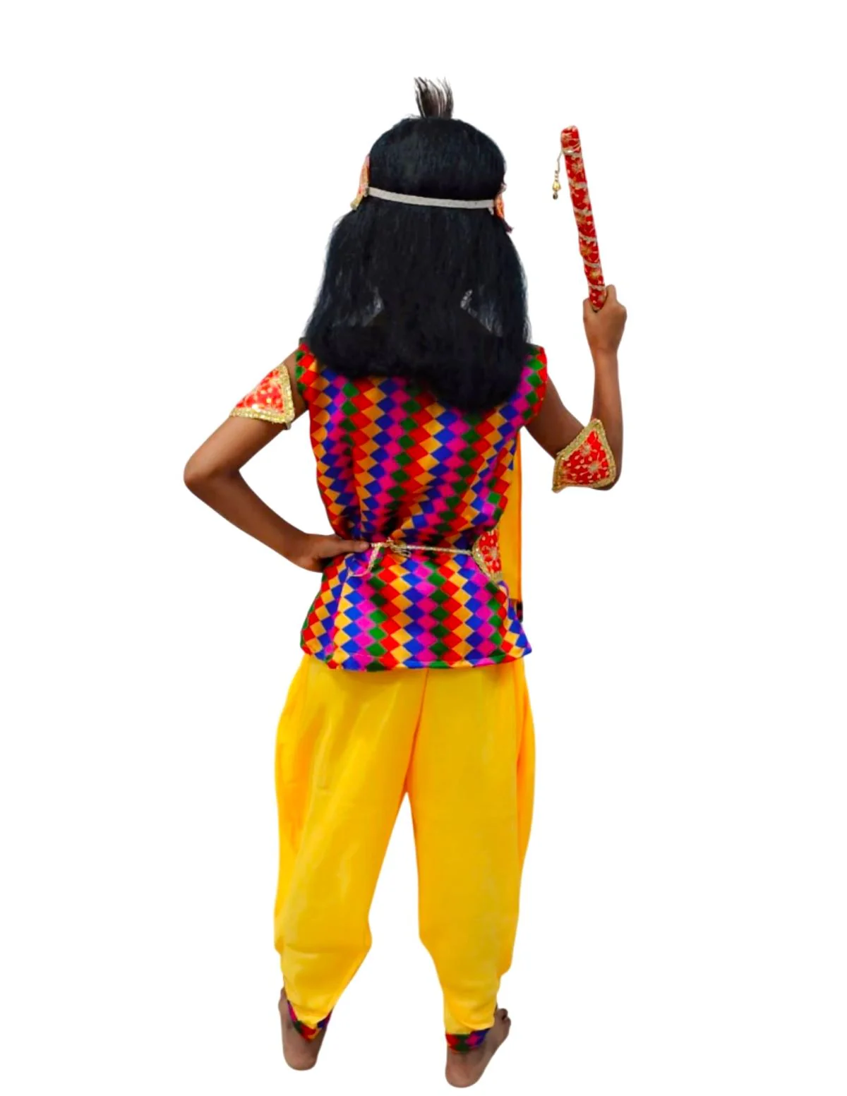 BookMyostume Shri Krishna Multicolor Kids Fancy Dress Costume 9 Pcs Set with Red Accessories & Wig - Premium - Image 4