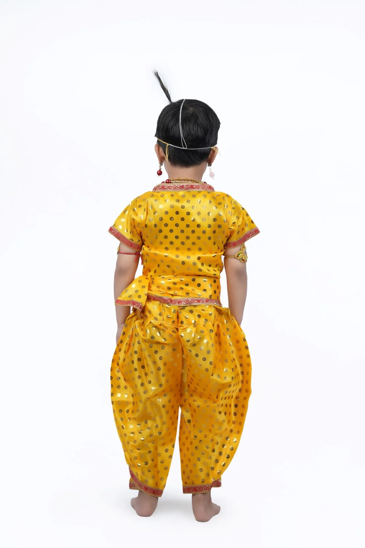 Shri Krishna Kanha Kanhaiya Polka Dots Kids & Adult Fancy Dress Costume 10 Pcs Set with Accessories - Image 3