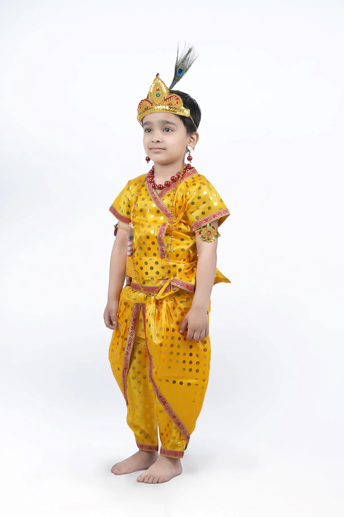 Shri Krishna Kanha Kanhaiya Polka Dots Kids & Adult Fancy Dress Costume 10 Pcs Set with Accessories - Image 4