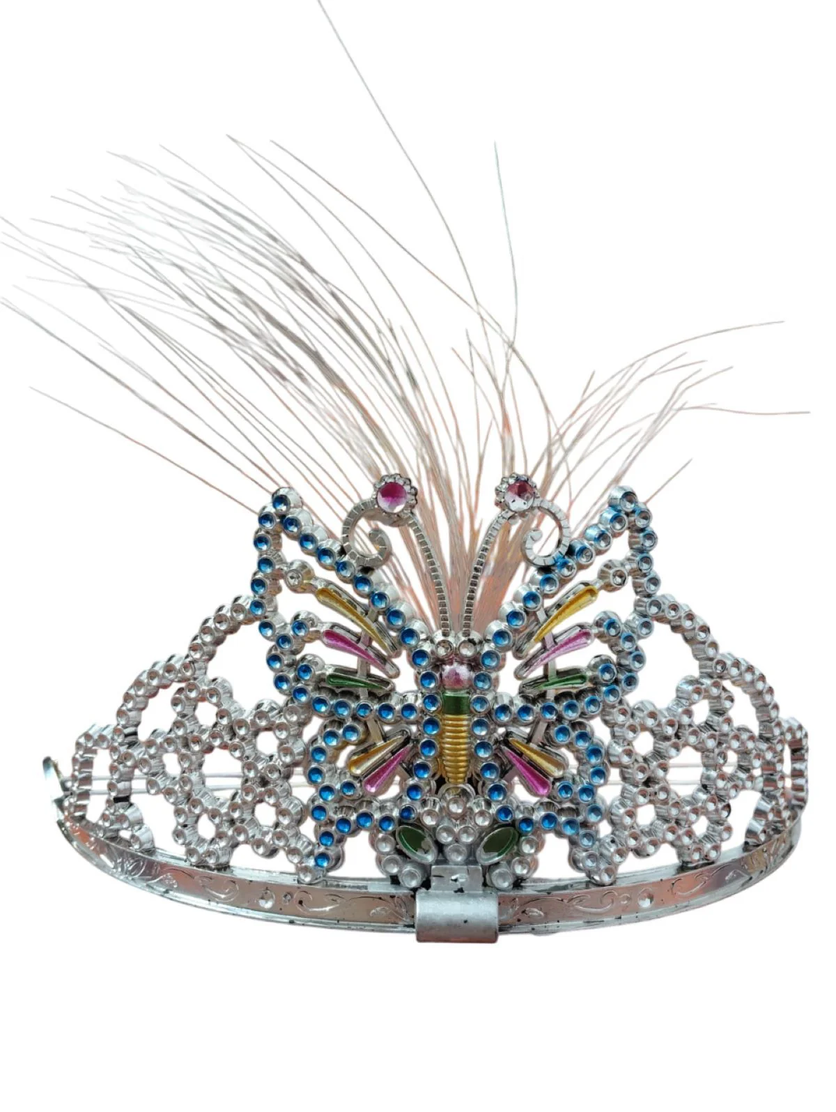 Silver Butterfly Princess Tiara Feather Crown HeadBand Fancy Dress Costume Accessory for Girls