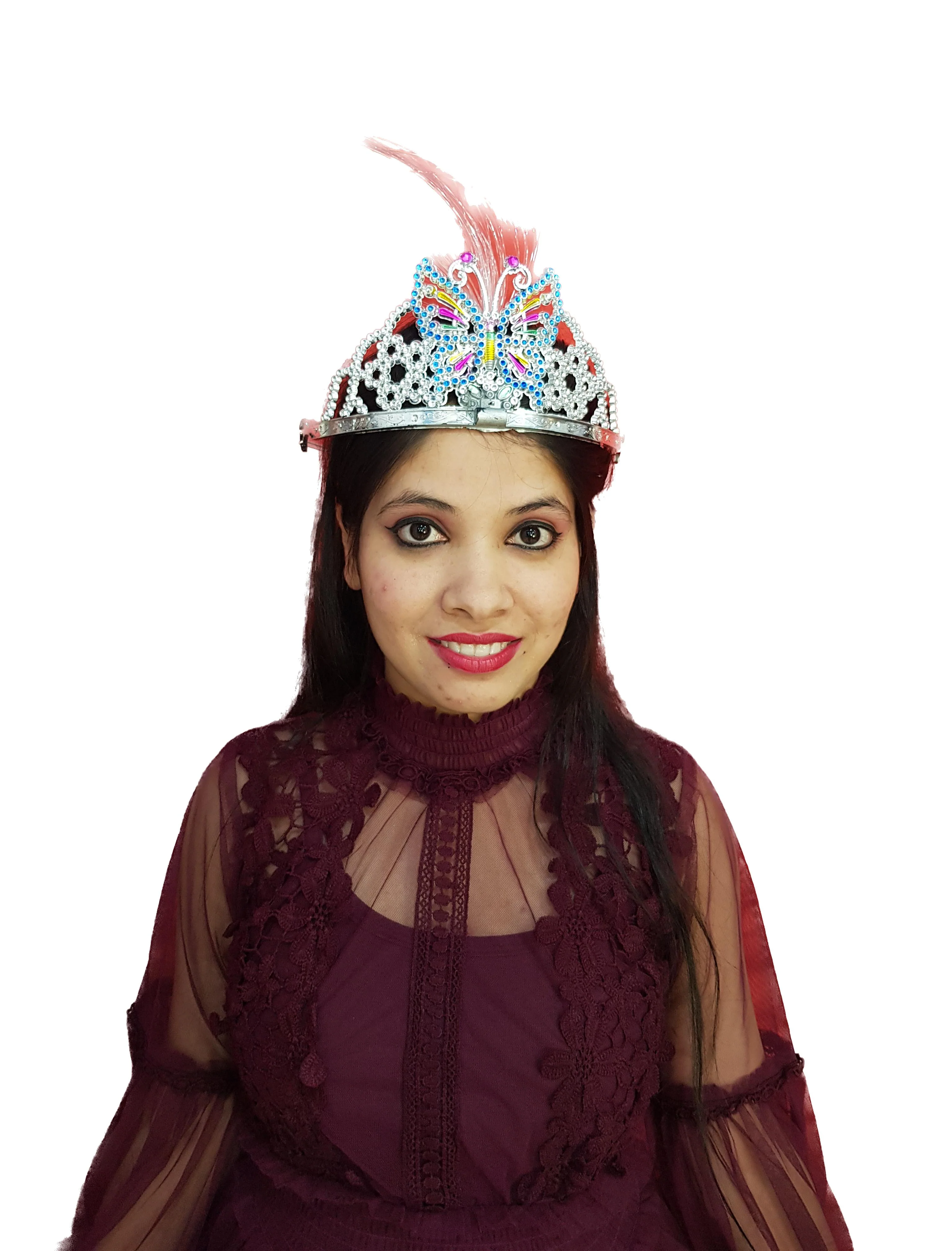 Silver Butterfly Princess Tiara Feather Crown HeadBand Fancy Dress Costume Accessory for Girls - Image 3