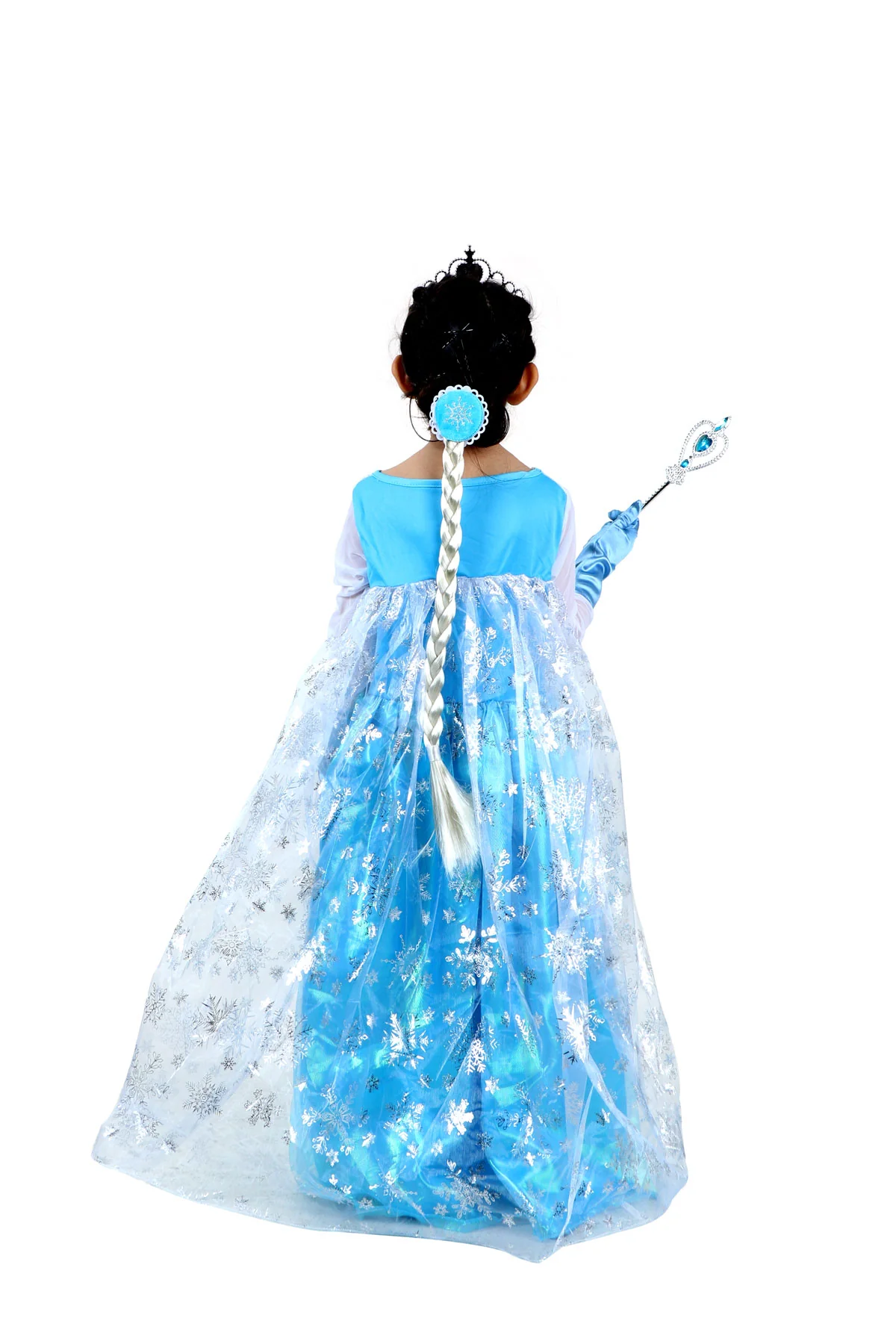 Snow Queen with Gloves Wand Crown and Wig Accessories Frozen Fairy Tale Kids Fancy Dress Costume | Imported - Image 4