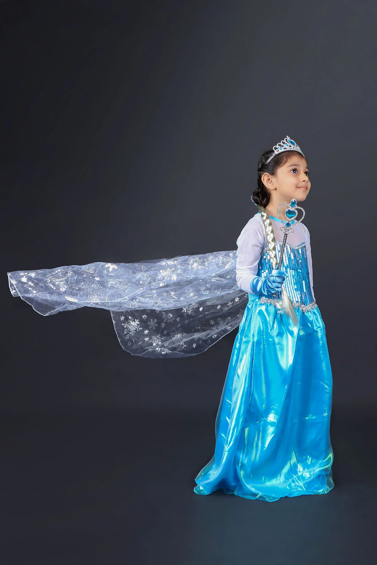 Snow Queen with Gloves Wand Crown and Wig Accessories Frozen Fairy Tale Kids Fancy Dress Costume | Imported - Image 6