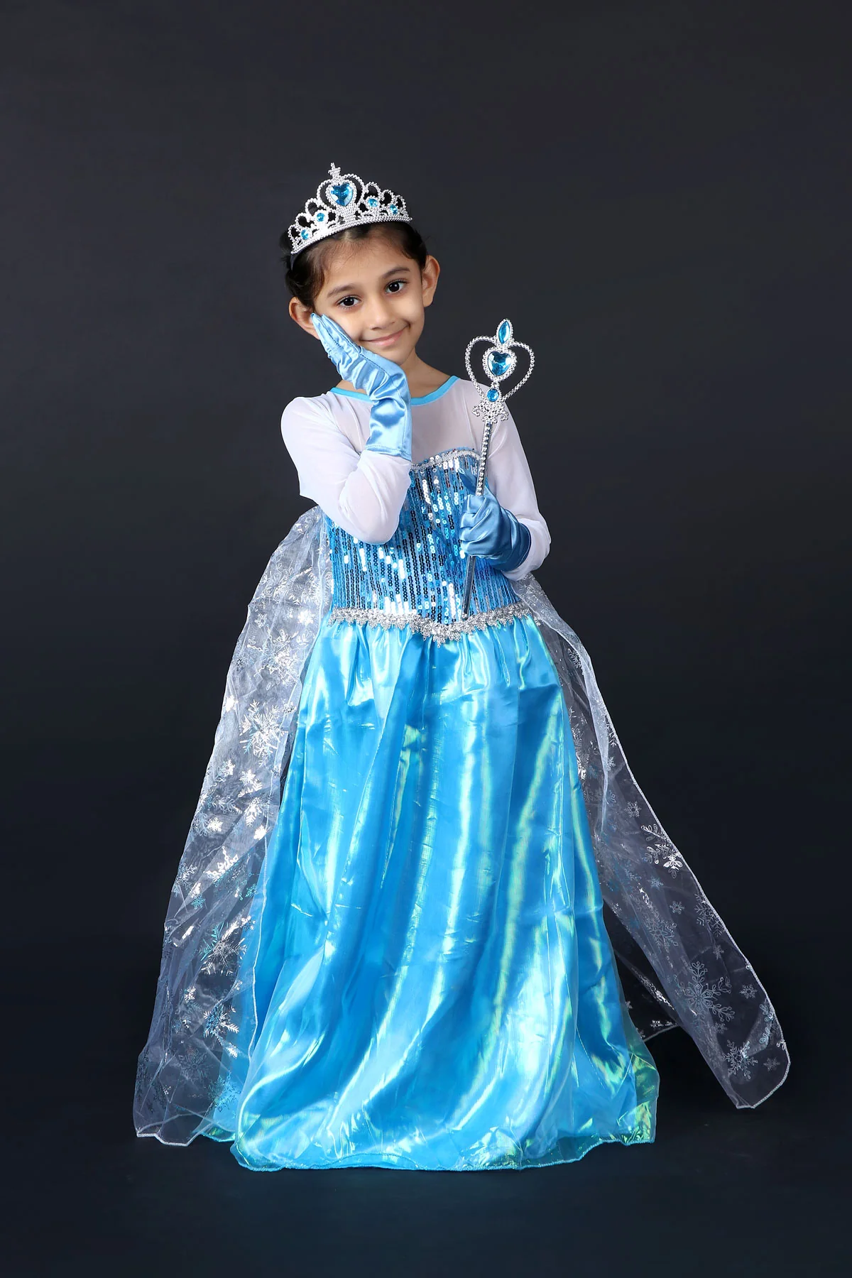 Snow Queen with Gloves Wand Crown and Wig Accessories Frozen Fairy Tale Kids Fancy Dress Costume | Imported - Image 7