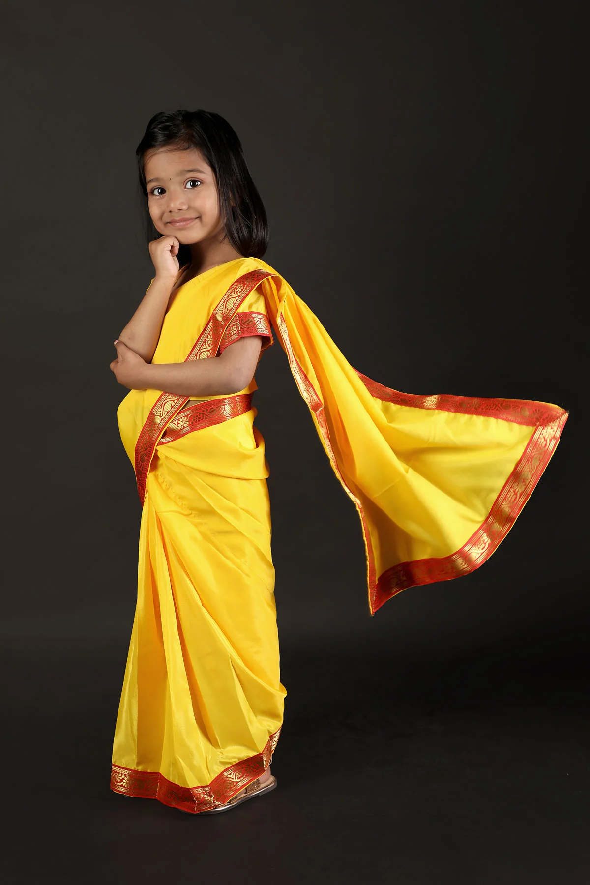 Teacher Yellow Saree Professional Kids Fancy Dress Costume - Image 6