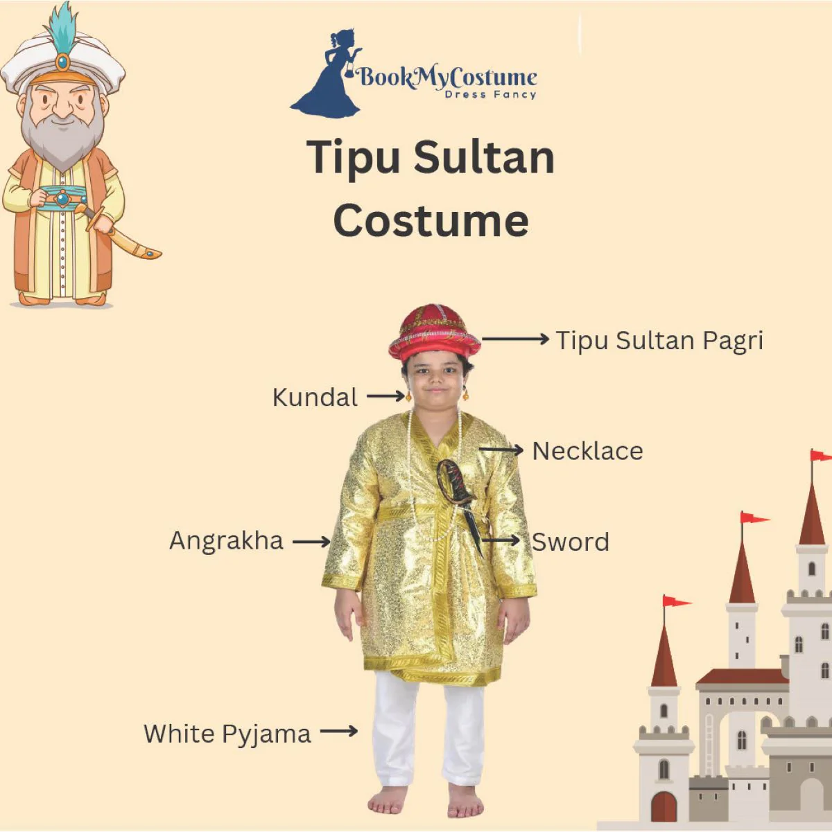 Tipu Sultan Nana Saheb Indian King Kids Fancy Dress Costume for Boys & Men - Image 3