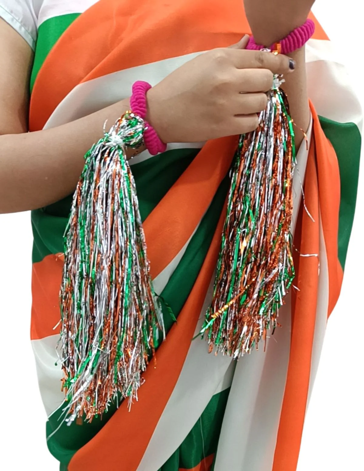 Tri Color Pom Poms Cheerleader Dance Costume Accessory for Kids & Adults - Image 2