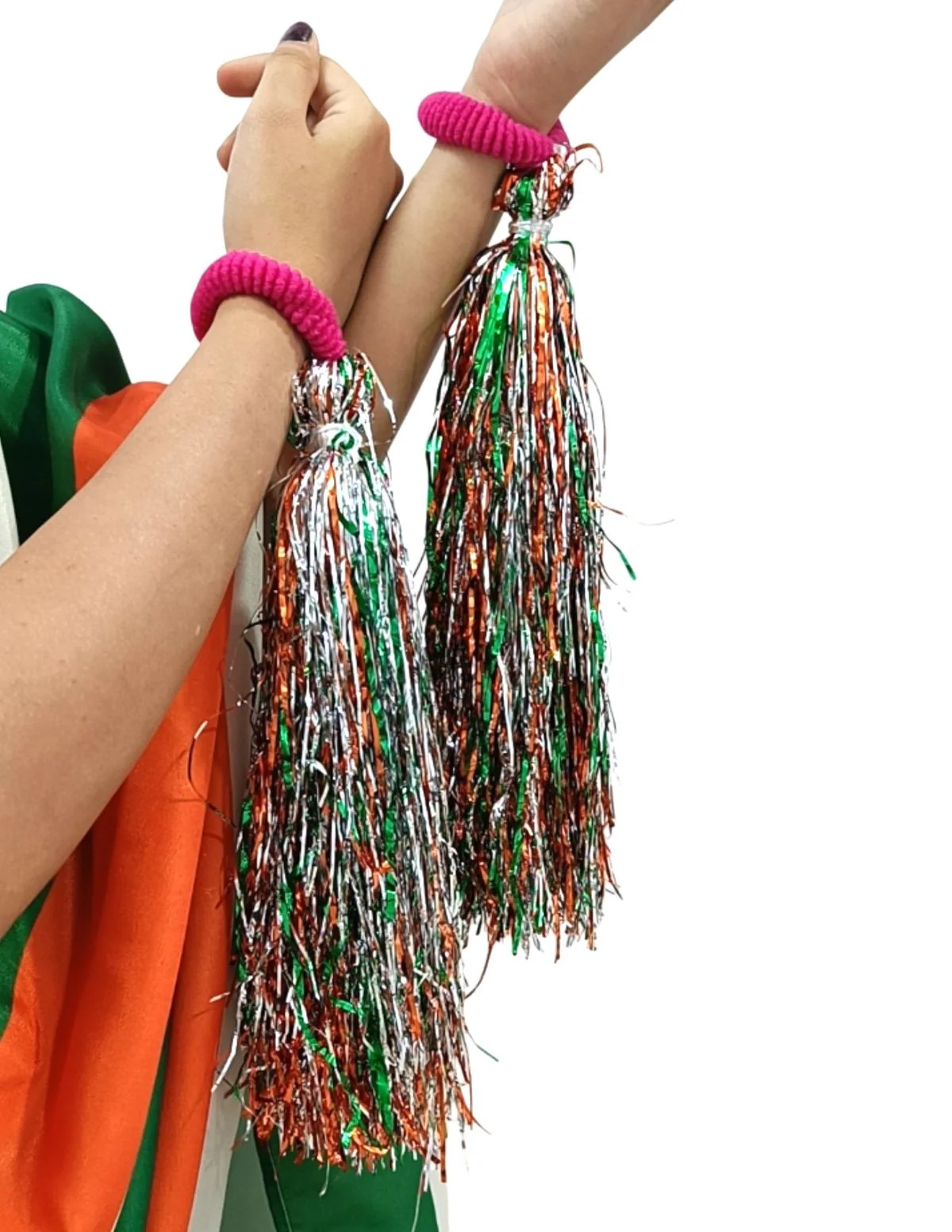 Tri Color Pom Poms Cheerleader Dance Costume Accessory for Kids & Adults - Image 3