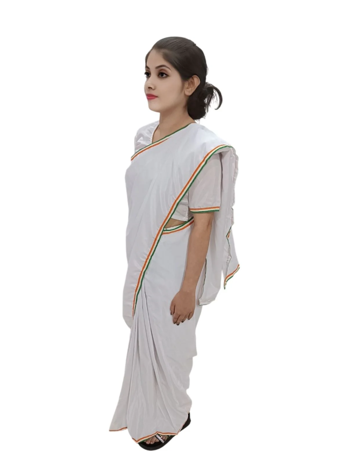 Tri Colored Tricolor Tiranga Border Saree Independence Day Patriotic for Girls Kids & Adult Girls Fancy Dress Costume - Image 11