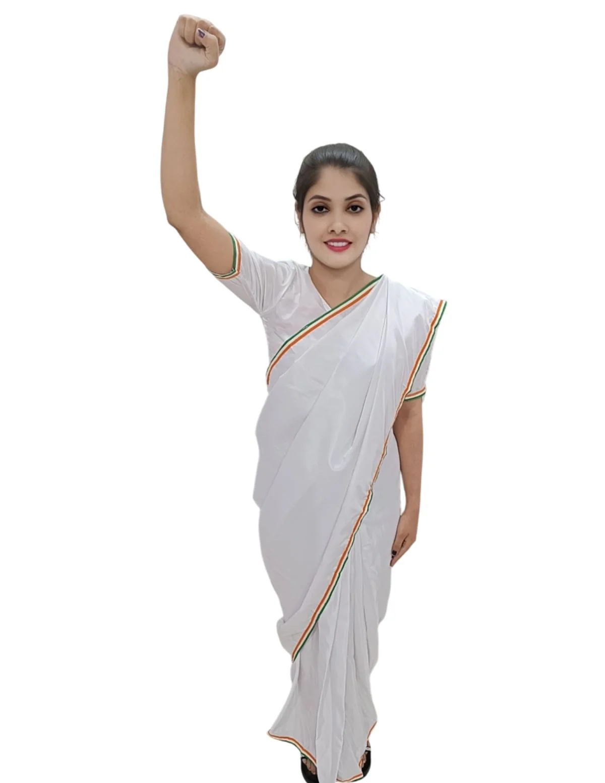 Tri Colored Tricolor Tiranga Border Saree Independence Day Patriotic for Girls Kids & Adult Girls Fancy Dress Costume - Image 12
