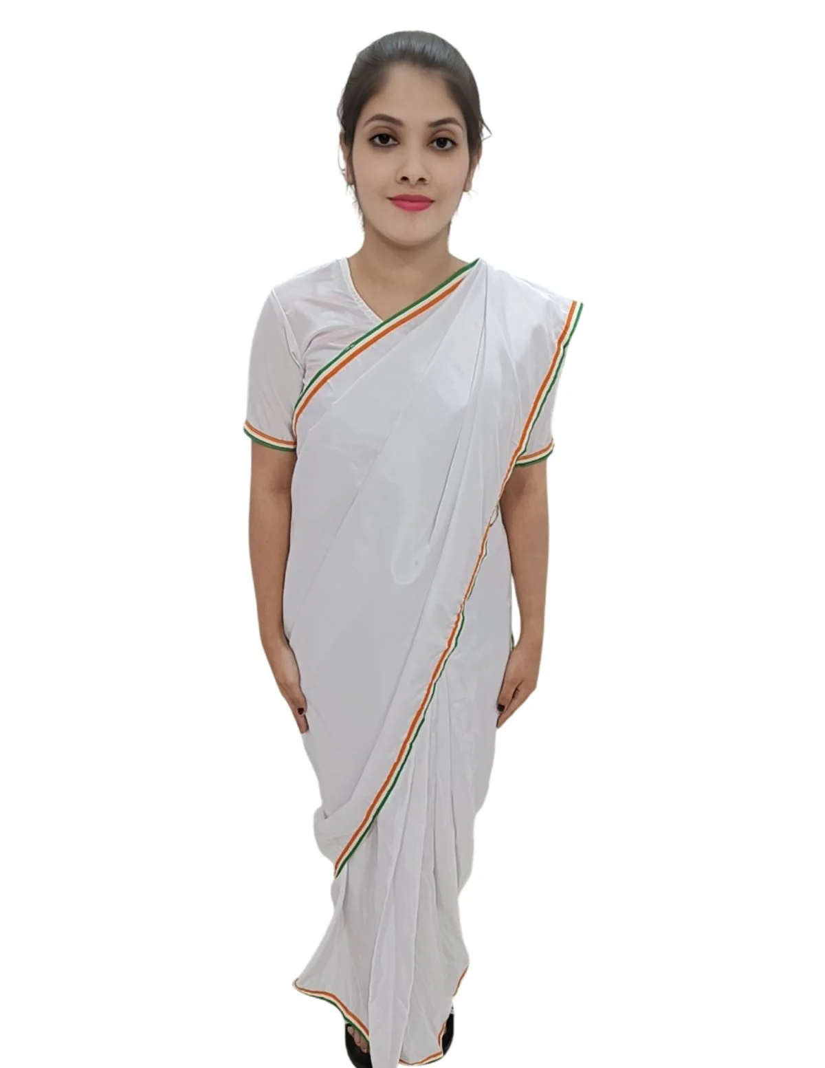 Tri Colored Tricolor Tiranga Border Saree Independence Day Patriotic for Girls Kids & Adult Girls Fancy Dress Costume - Image 13