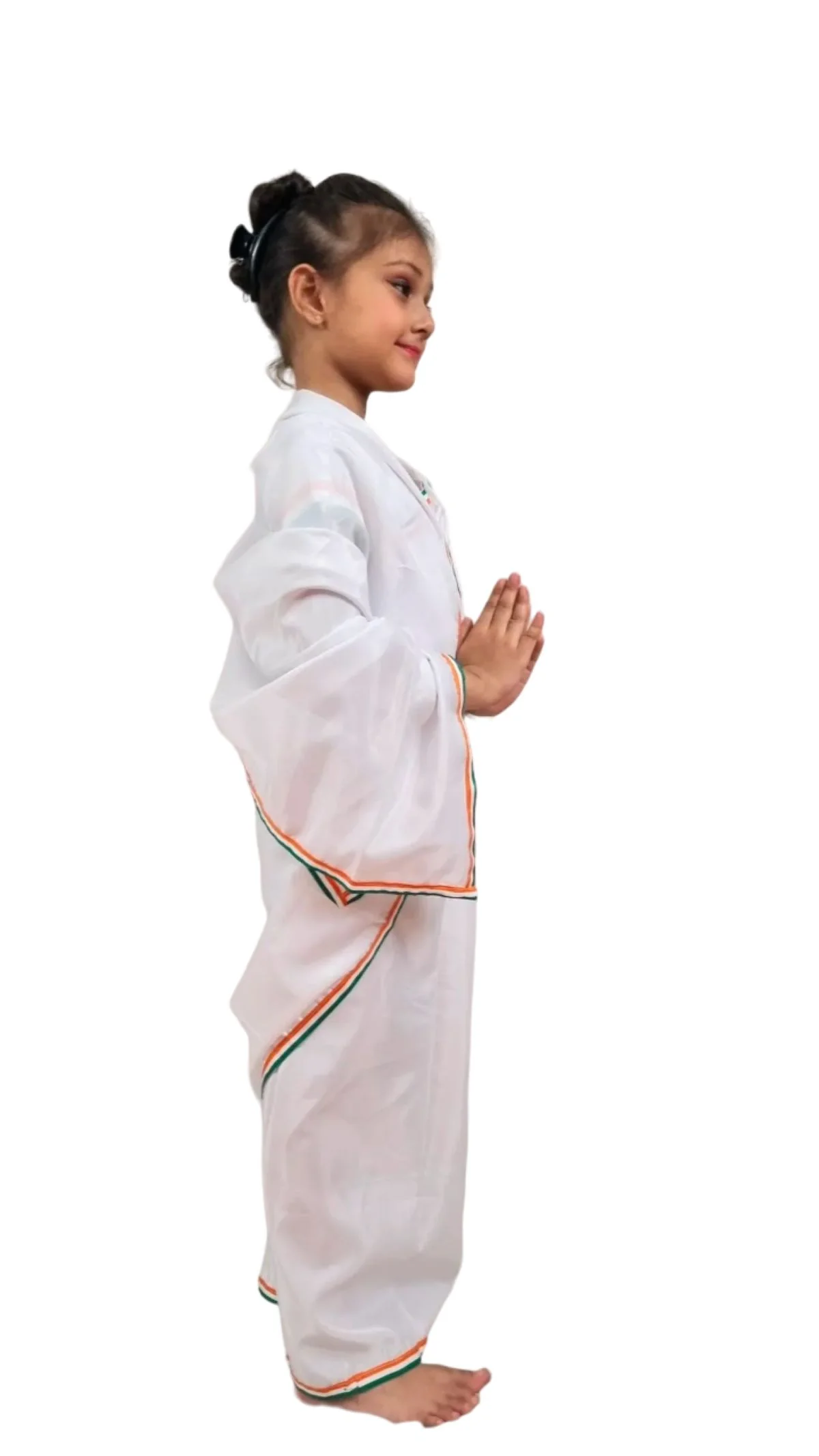 Tri Colored Tricolor Tiranga Border Saree Independence Day Patriotic for Girls Kids & Adult Girls Fancy Dress Costume - Image 3