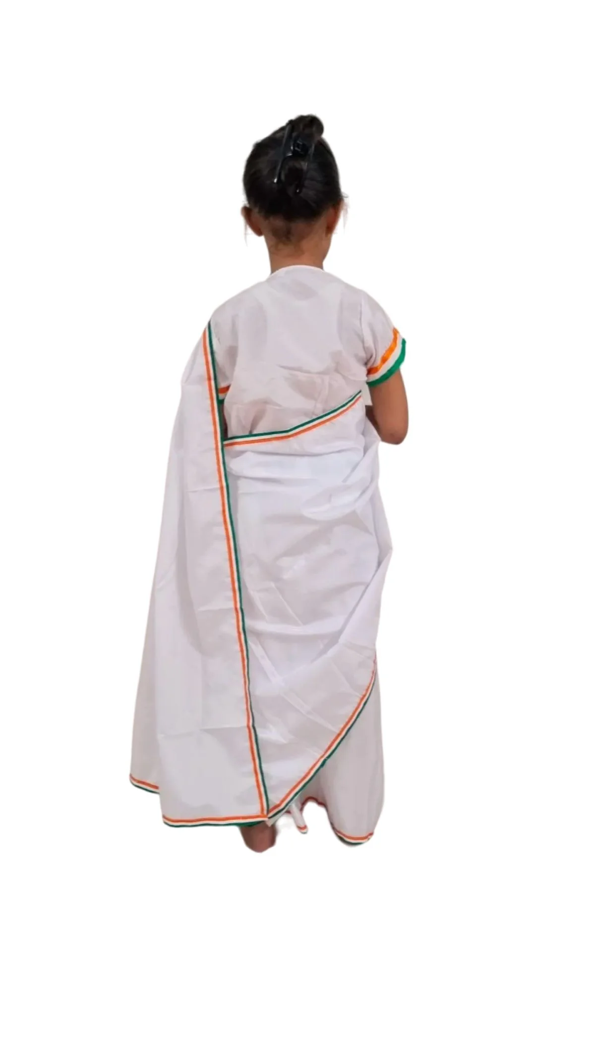 Tri Colored Tricolor Tiranga Border Saree Independence Day Patriotic for Girls Kids & Adult Girls Fancy Dress Costume - Image 4