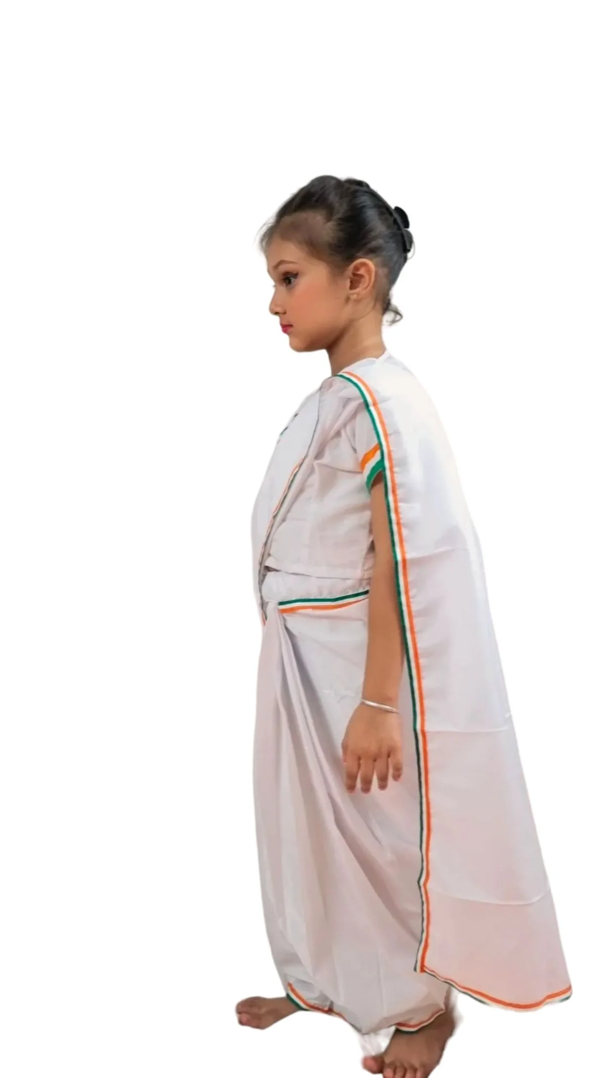Tri Colored Tricolor Tiranga Border Saree Independence Day Patriotic for Girls Kids & Adult Girls Fancy Dress Costume - Image 5