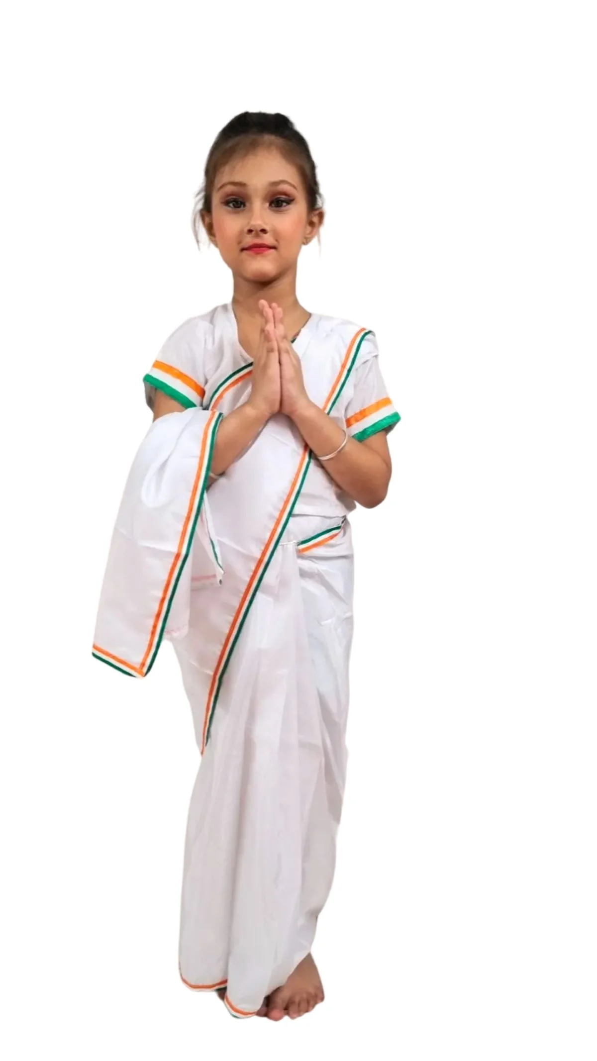 Tri Colored Tricolor Tiranga Border Saree Independence Day Patriotic for Girls Kids & Adult Girls Fancy Dress Costume - Image 6