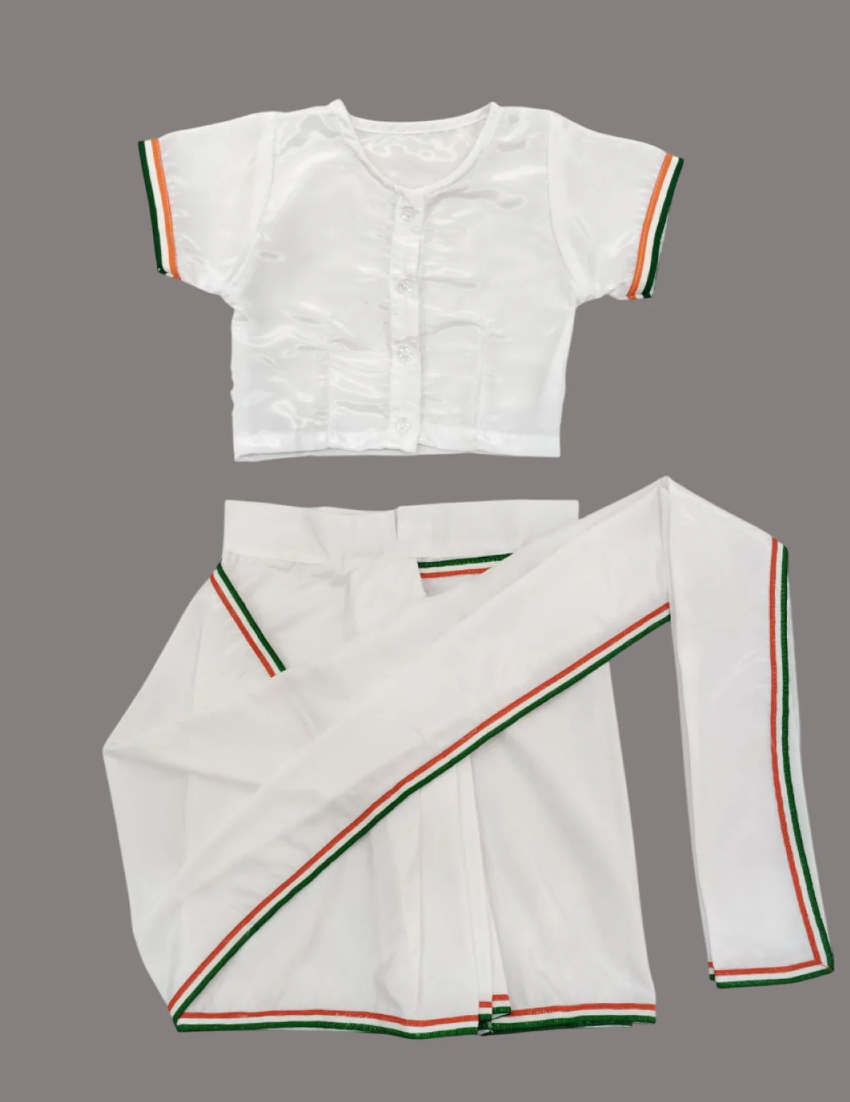 Tri Colored Tricolor Tiranga Border Saree Independence Day Patriotic for Girls Kids & Adult Girls Fancy Dress Costume - Image 7