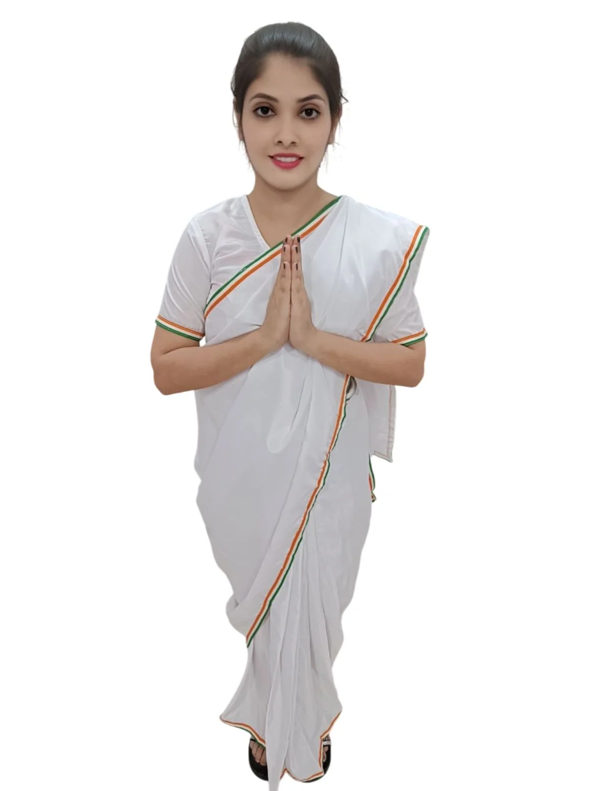 Tri Colored Tricolor Tiranga Border Saree Independence Day Patriotic for Girls Kids & Adult Girls Fancy Dress Costume - Image 8