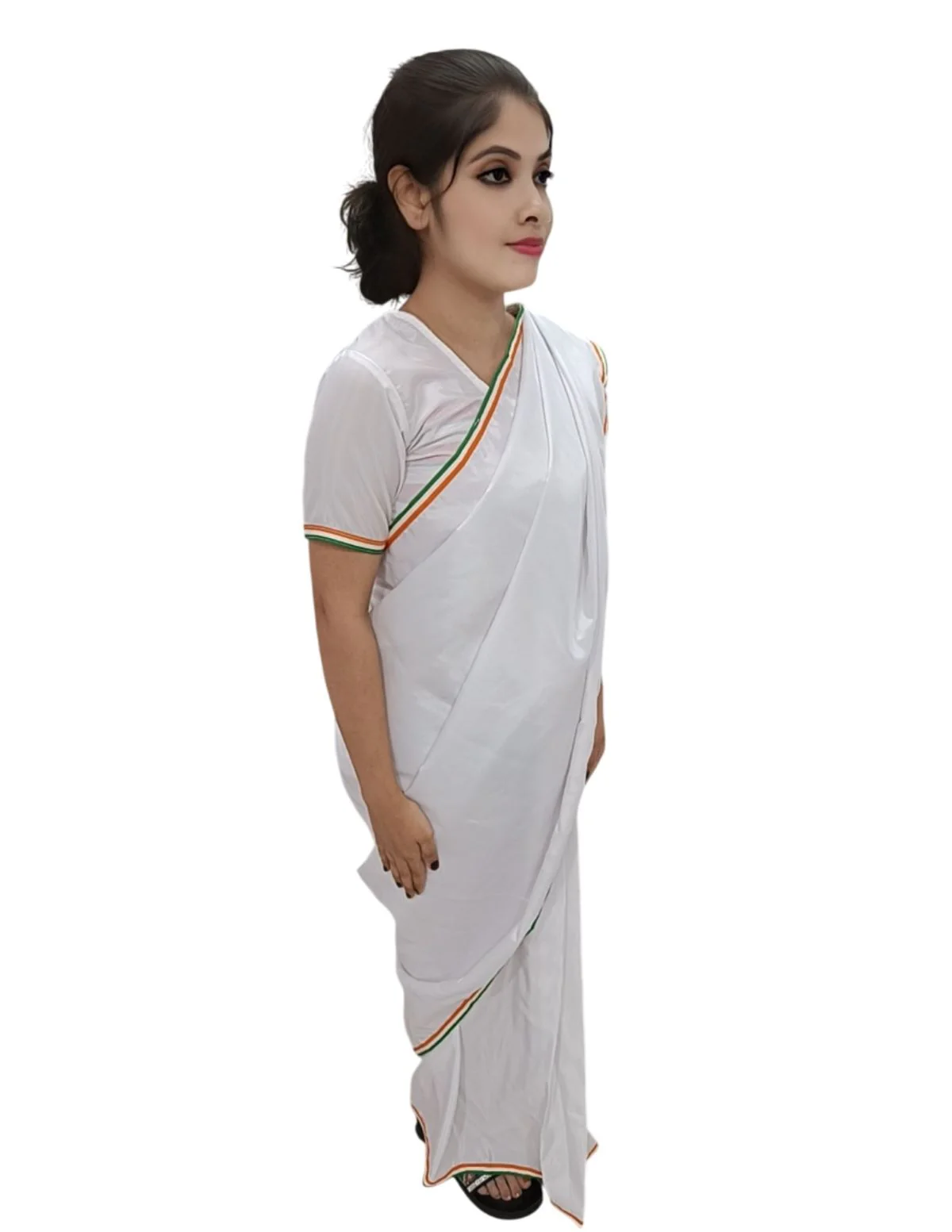 Tri Colored Tricolor Tiranga Border Saree Independence Day Patriotic for Girls Kids & Adult Girls Fancy Dress Costume - Image 9