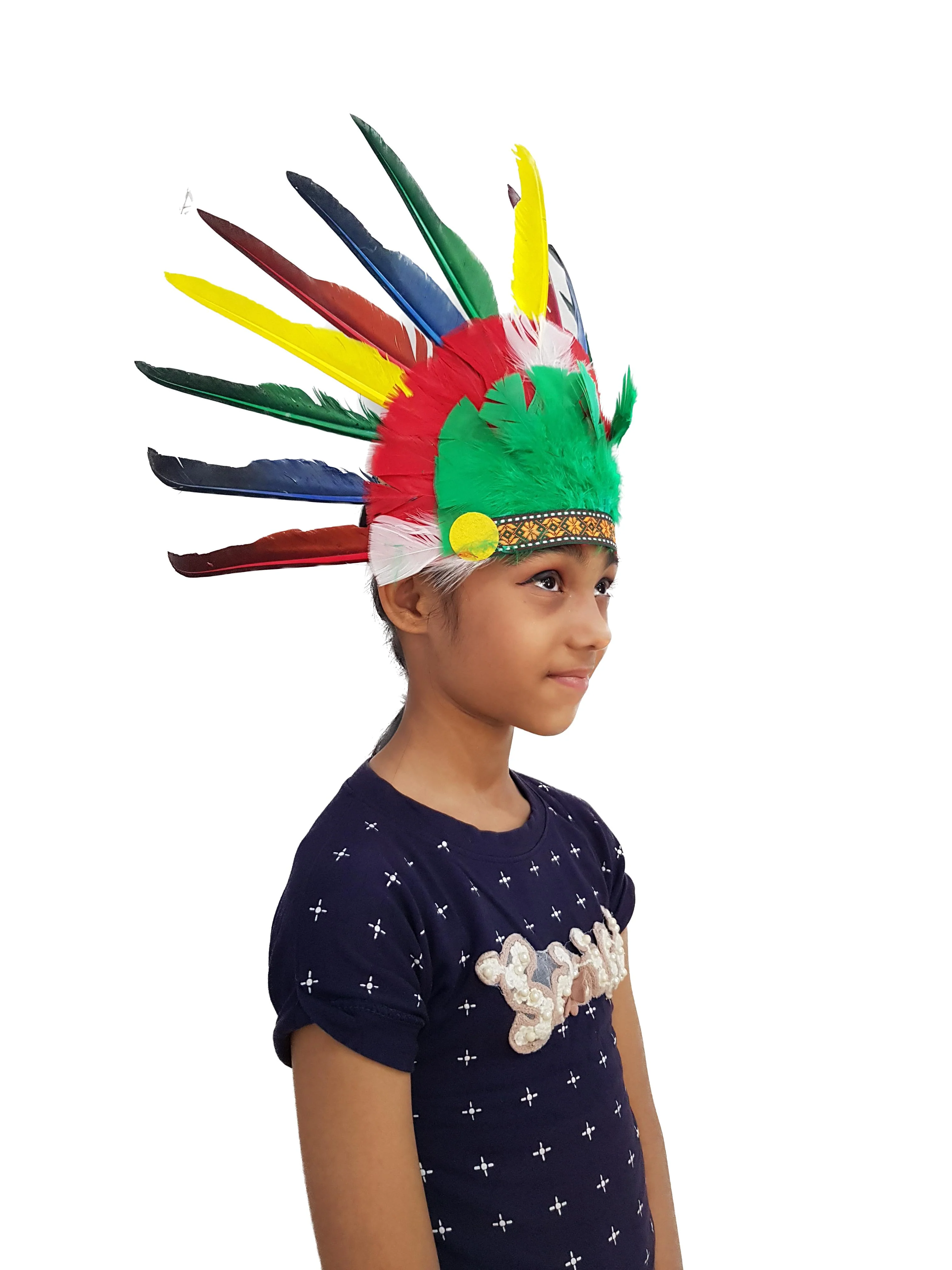 Tribal Multicolor Feather Headdress Crown Fancy Dress Costume - Image 3